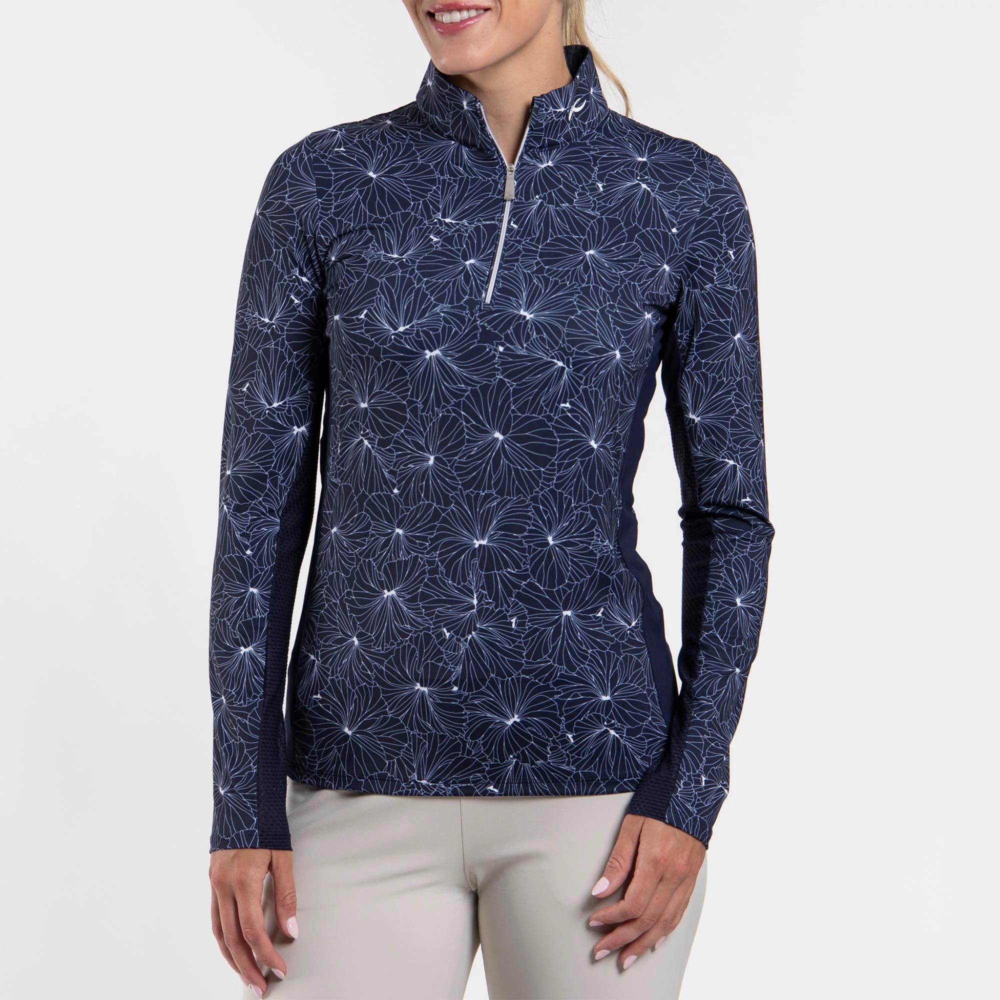 KJUS Sunshine Printed Half Zip Ladies Golf Mid Layer Atlanta Blue/White