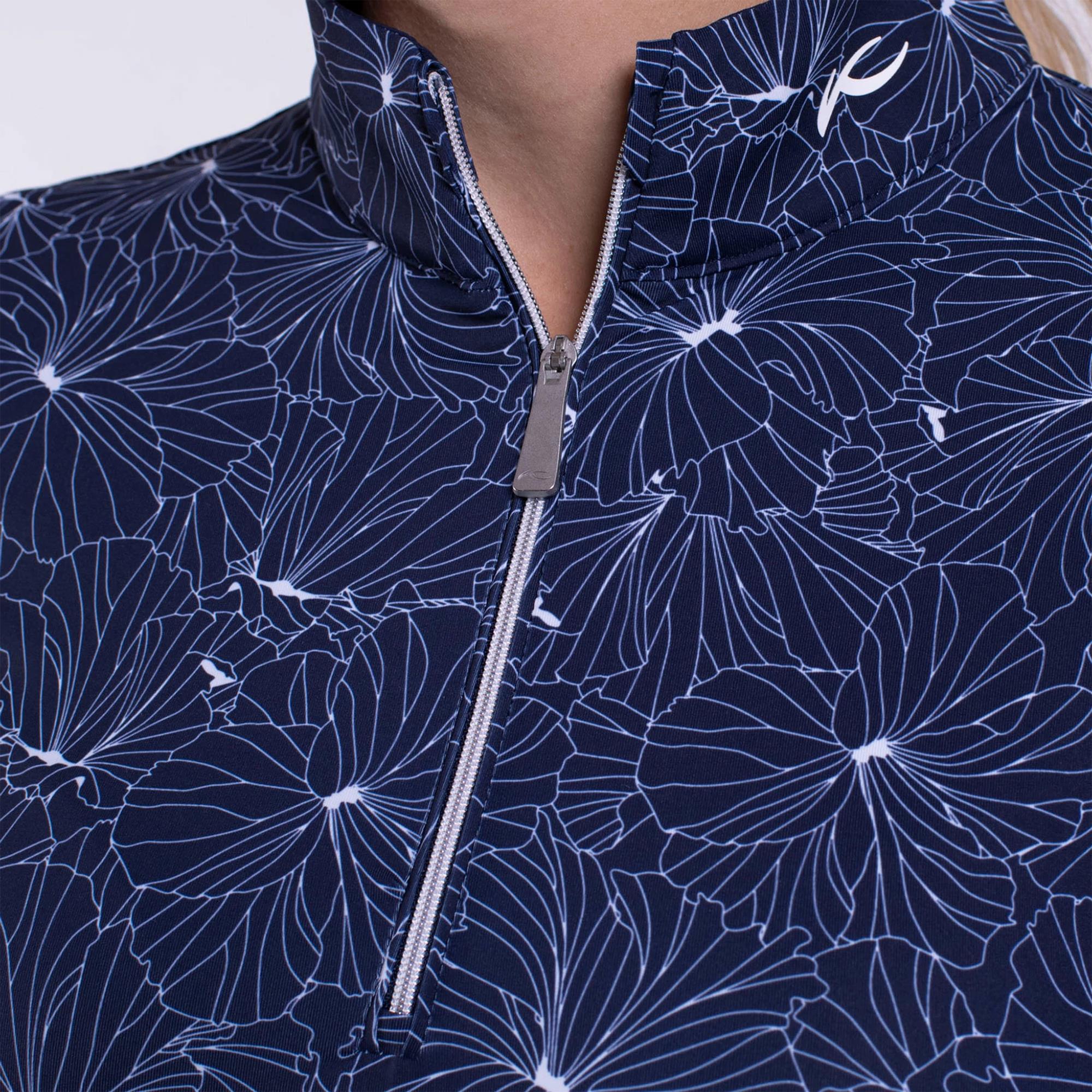 KJUS Sunshine Printed Half Zip Ladies Golf Mid Layer Atlanta Blue/White
