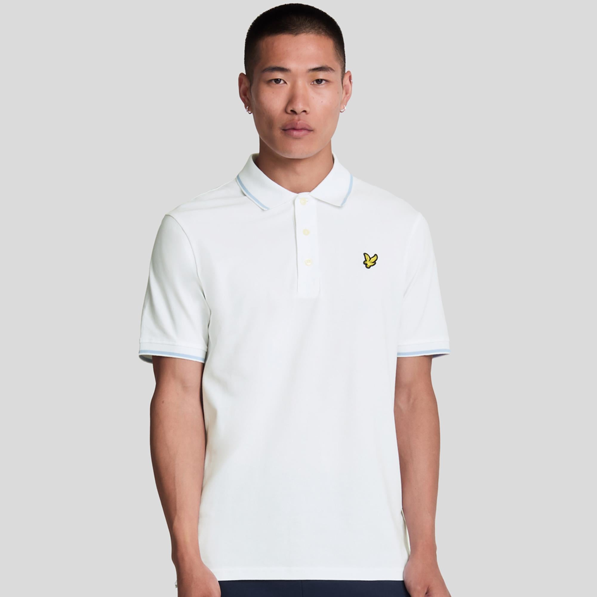 Lyle & Scott Tipped Mens Polo Shirt White/Light Blue