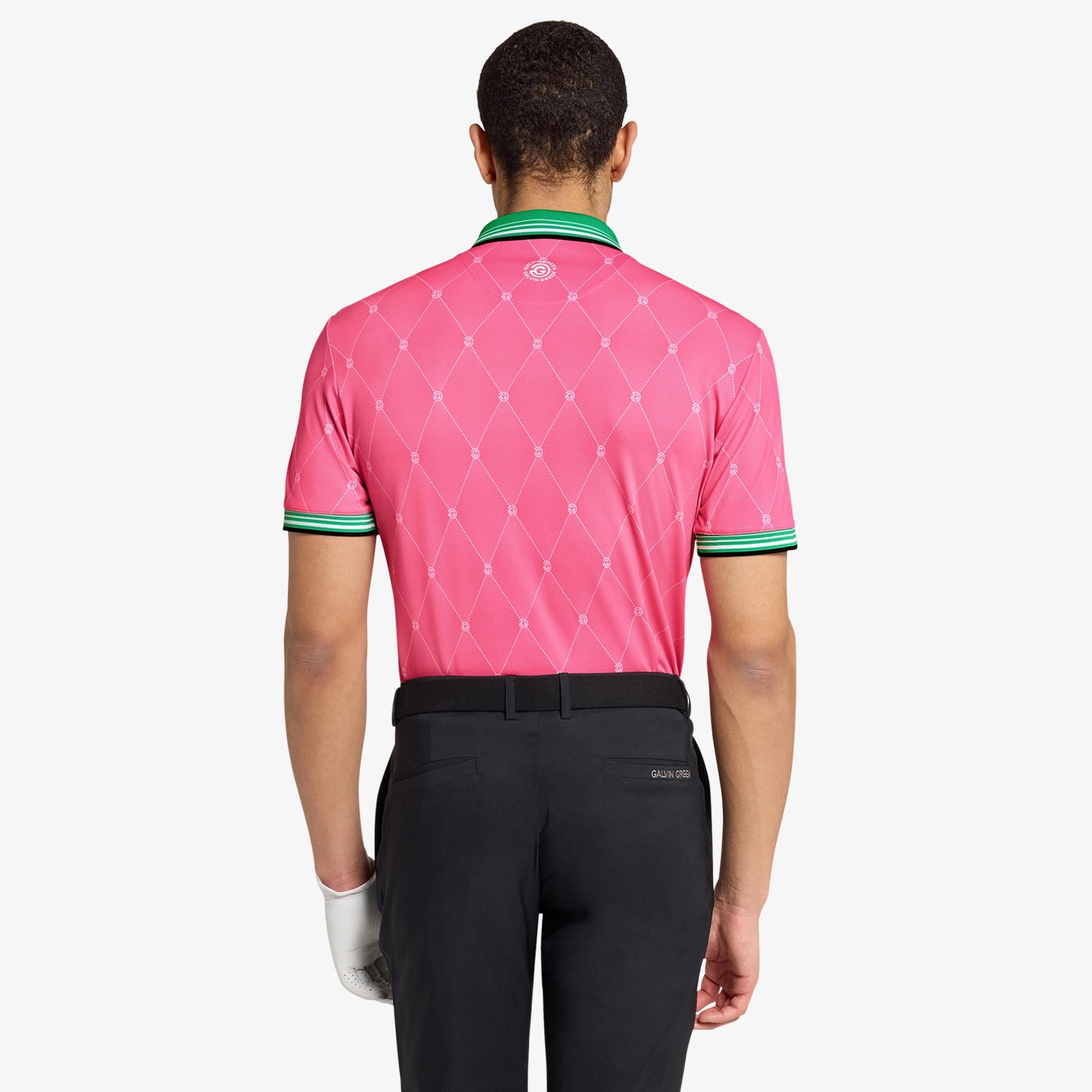 Galvin Green Miguel Ventil8+ Mens Golf Polo Shirt Pink/Golf Green