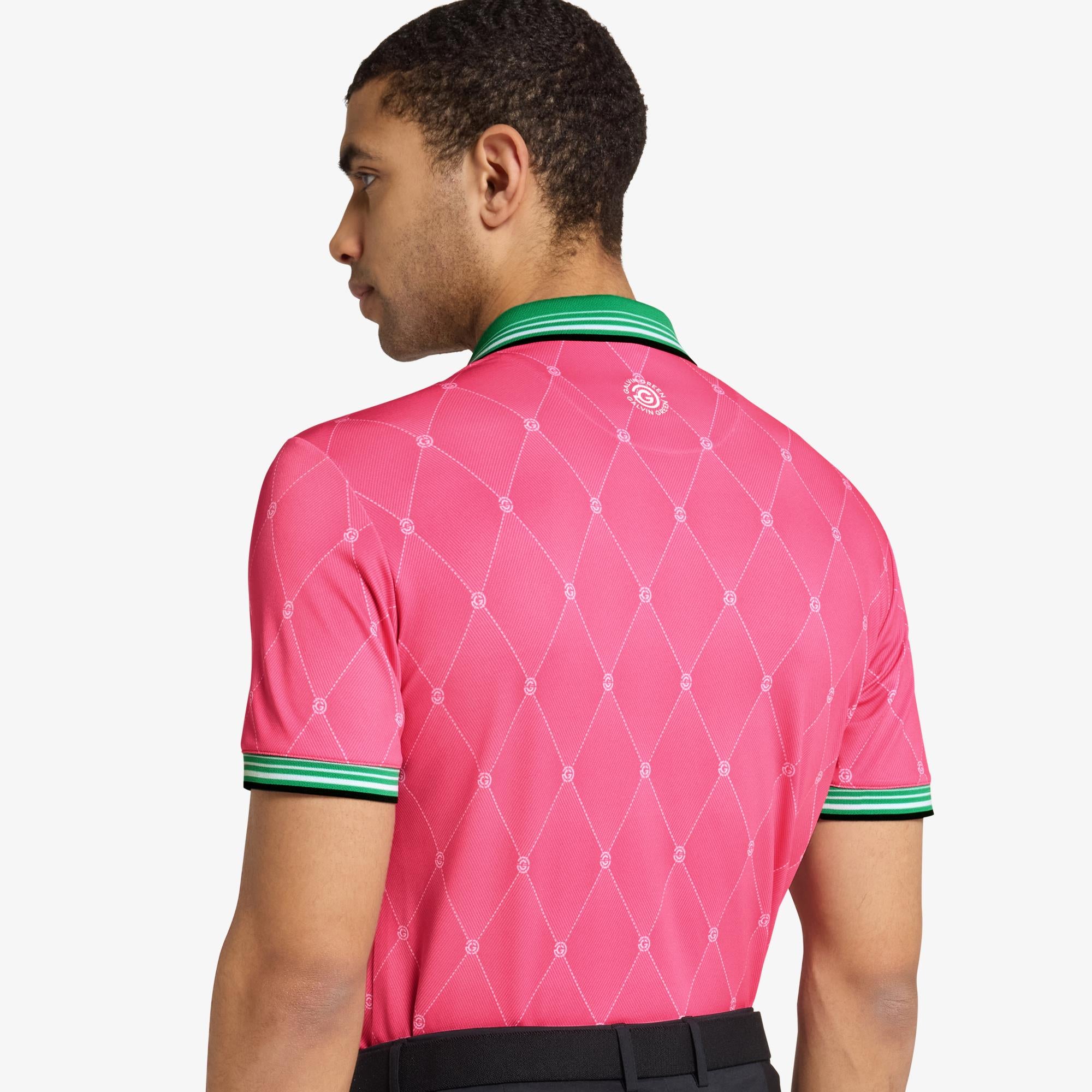 Galvin Green Miguel Ventil8+ Mens Golf Polo Shirt Pink/Golf Green