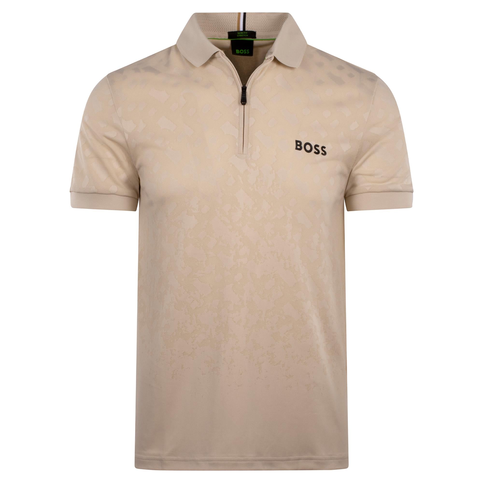 Boss Paddy Philix TOC Jaquard Mens Polo Shirt Open Beige