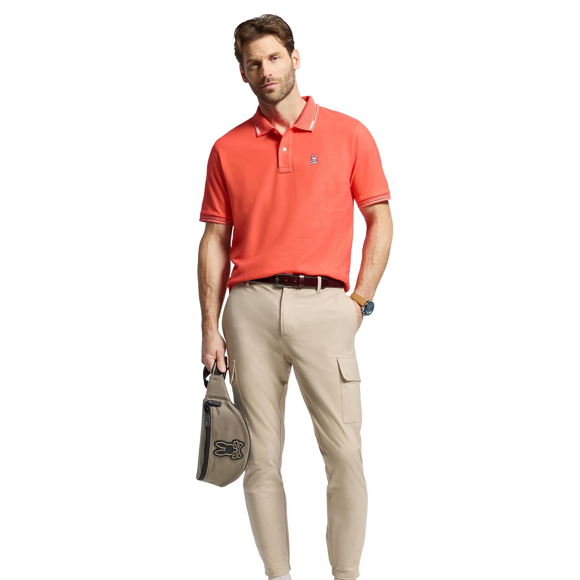 Psycho Bunny Stirling Pique Polo Shirt Hot Coral