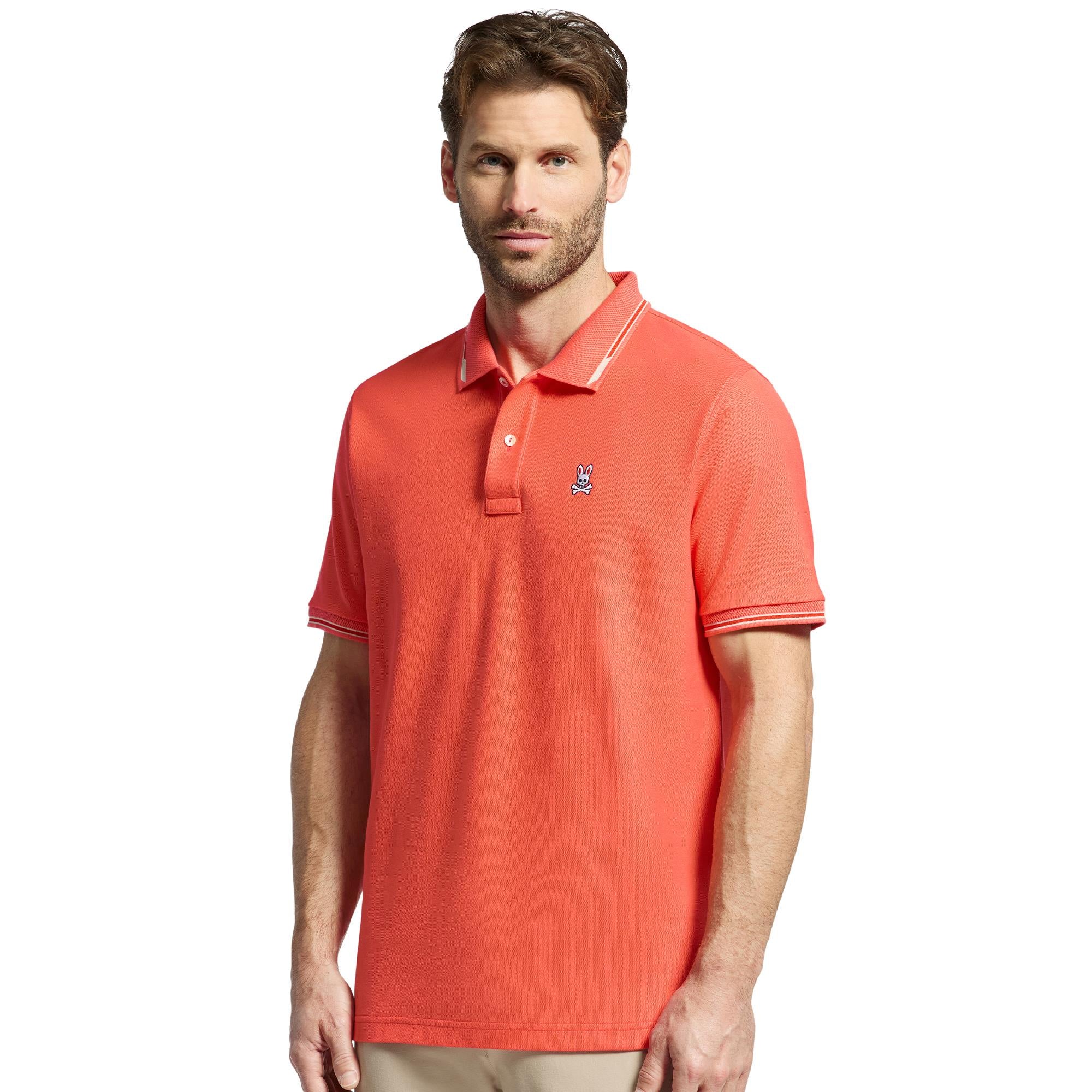 Psycho Bunny Stirling Pique Polo Shirt Hot Coral