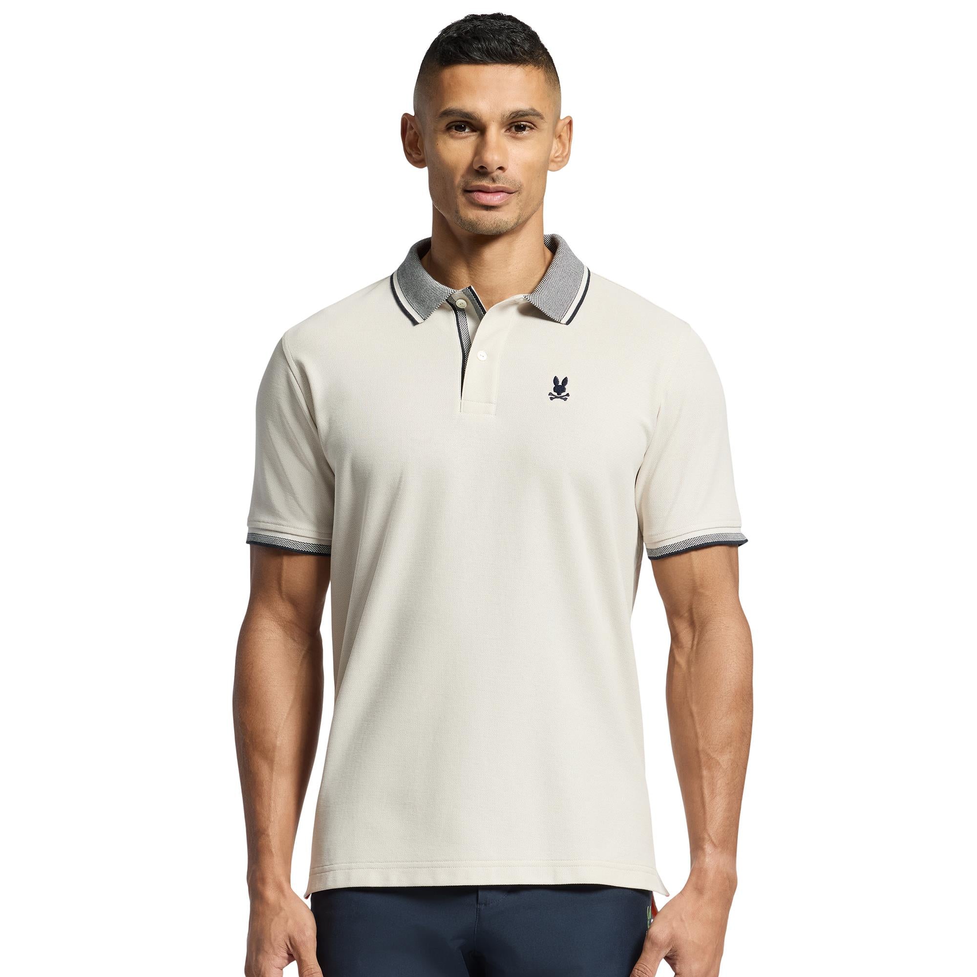 Psycho Bunny Evandale Oxford Collar Pique Polo Shirt Natural Linen