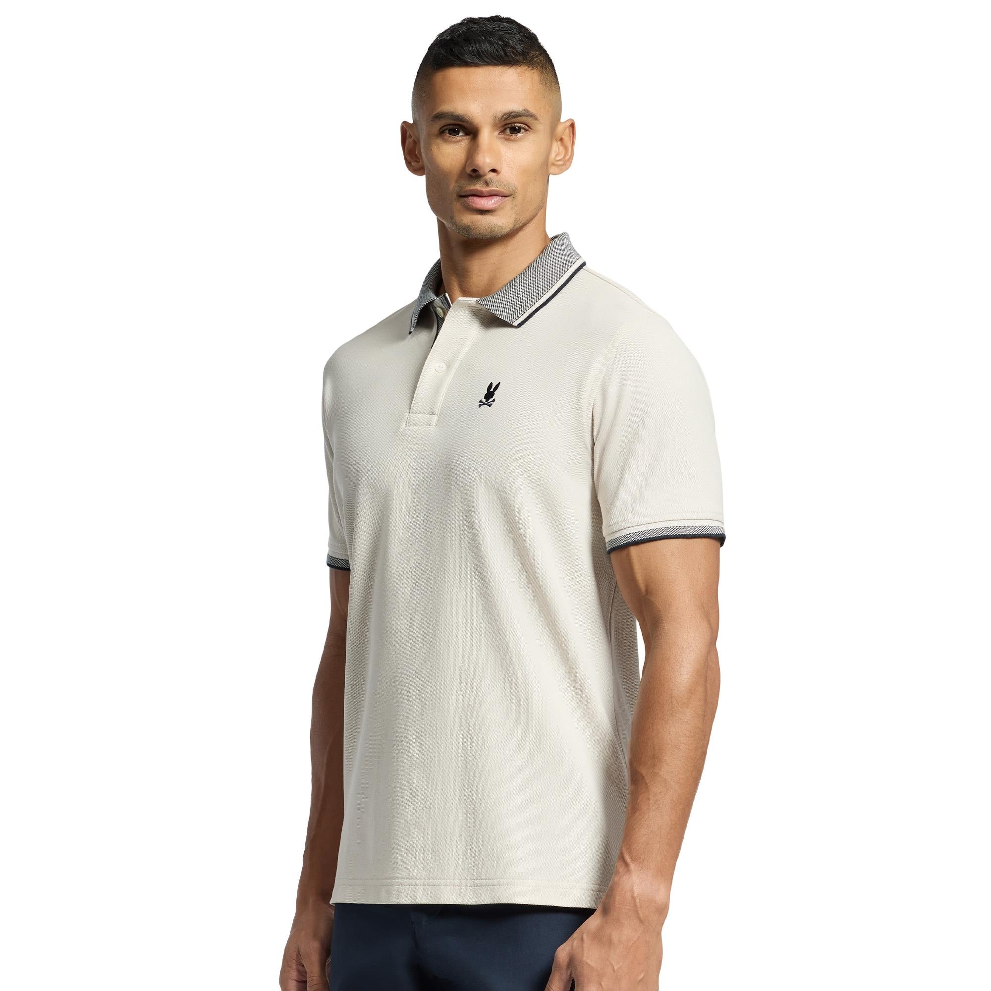 Psycho Bunny Evandale Oxford Collar Pique Polo Shirt Natural Linen