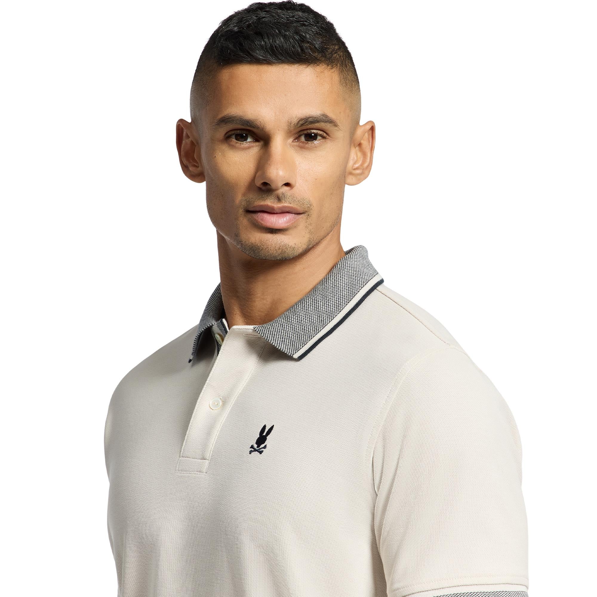 Psycho Bunny Evandale Oxford Collar Pique Polo Shirt Natural Linen