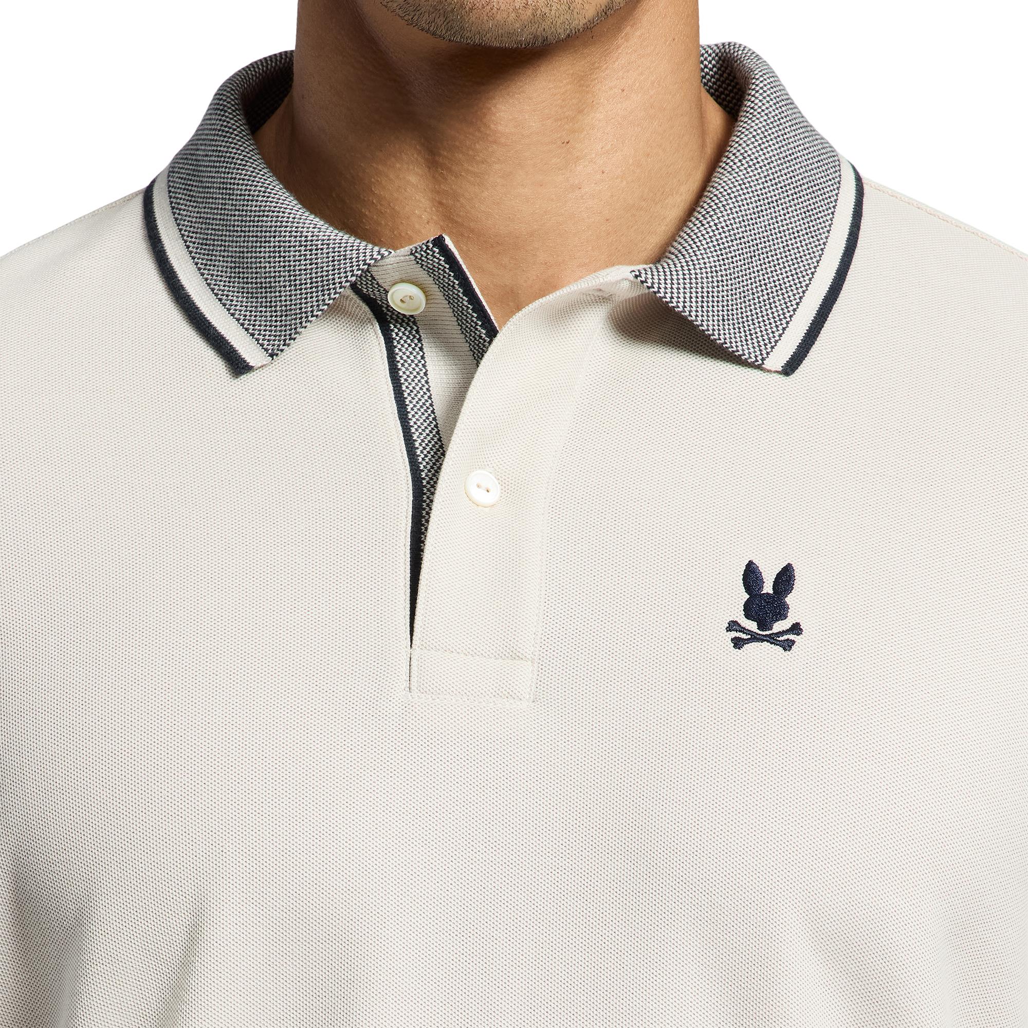 Psycho Bunny Evandale Oxford Collar Pique Polo Shirt Natural Linen