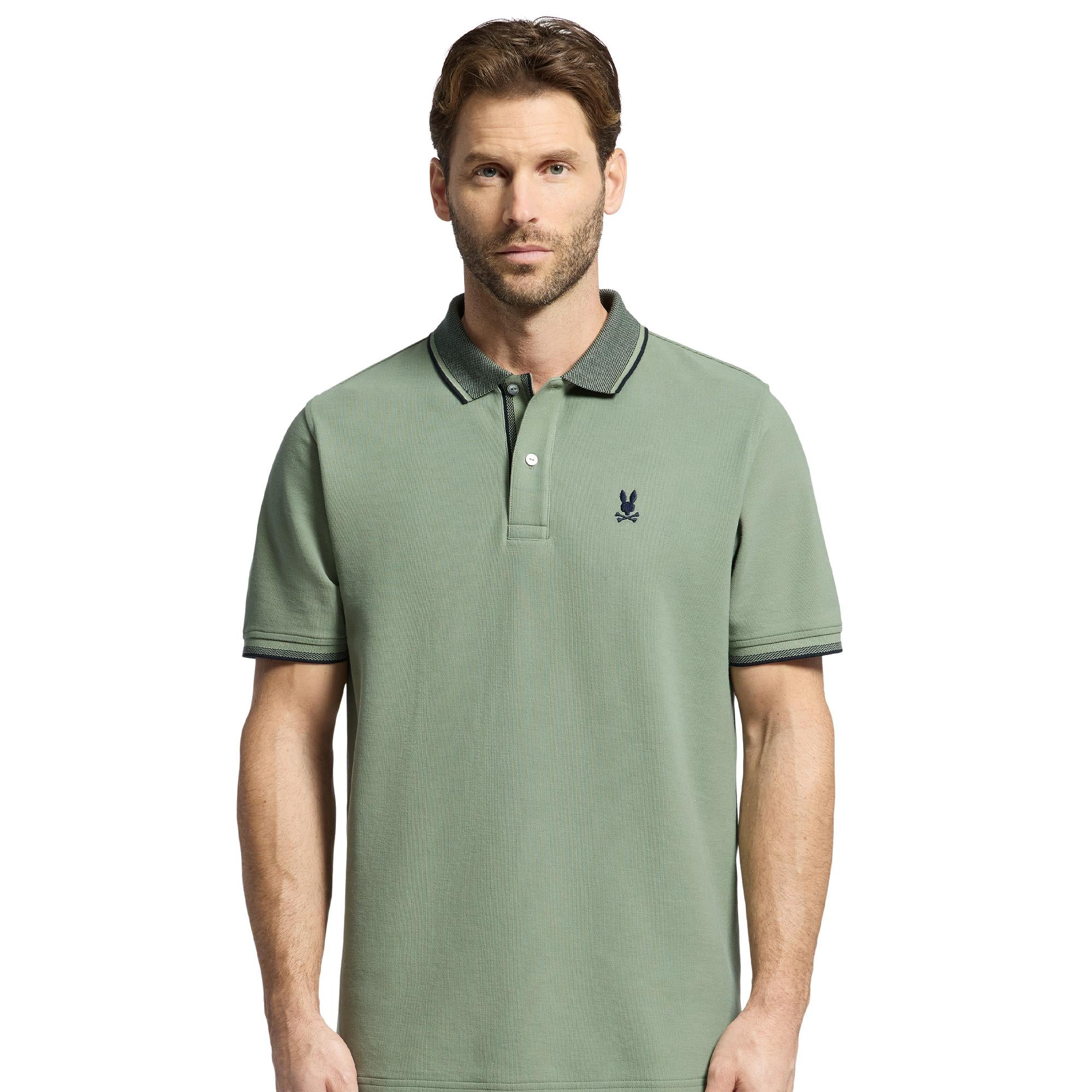 Psycho Bunny Evandale Oxford Collar Pique Polo Shirt Sea Spray