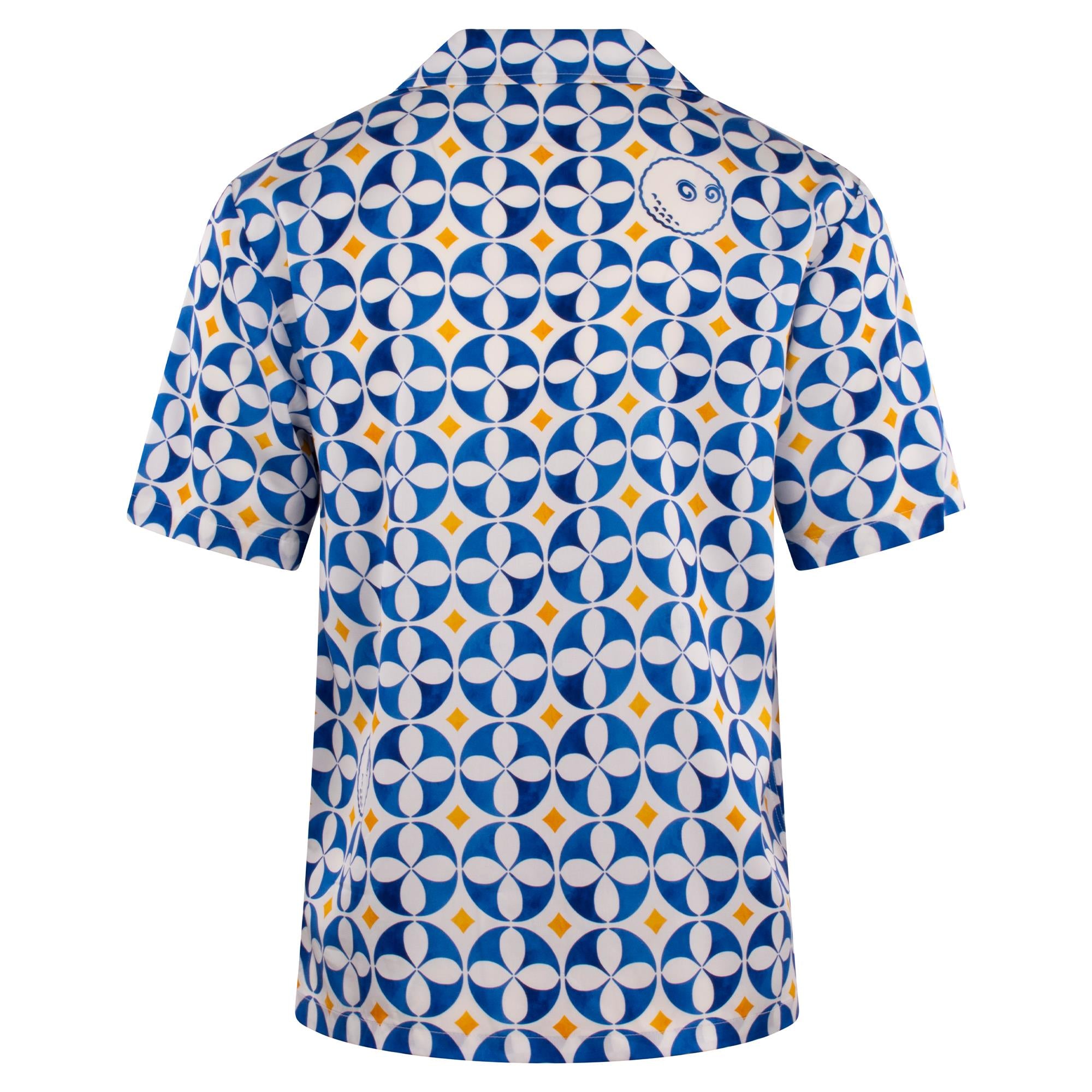 Malbon Golf Riviera Camp Collar Shirt White/Blue/Gold