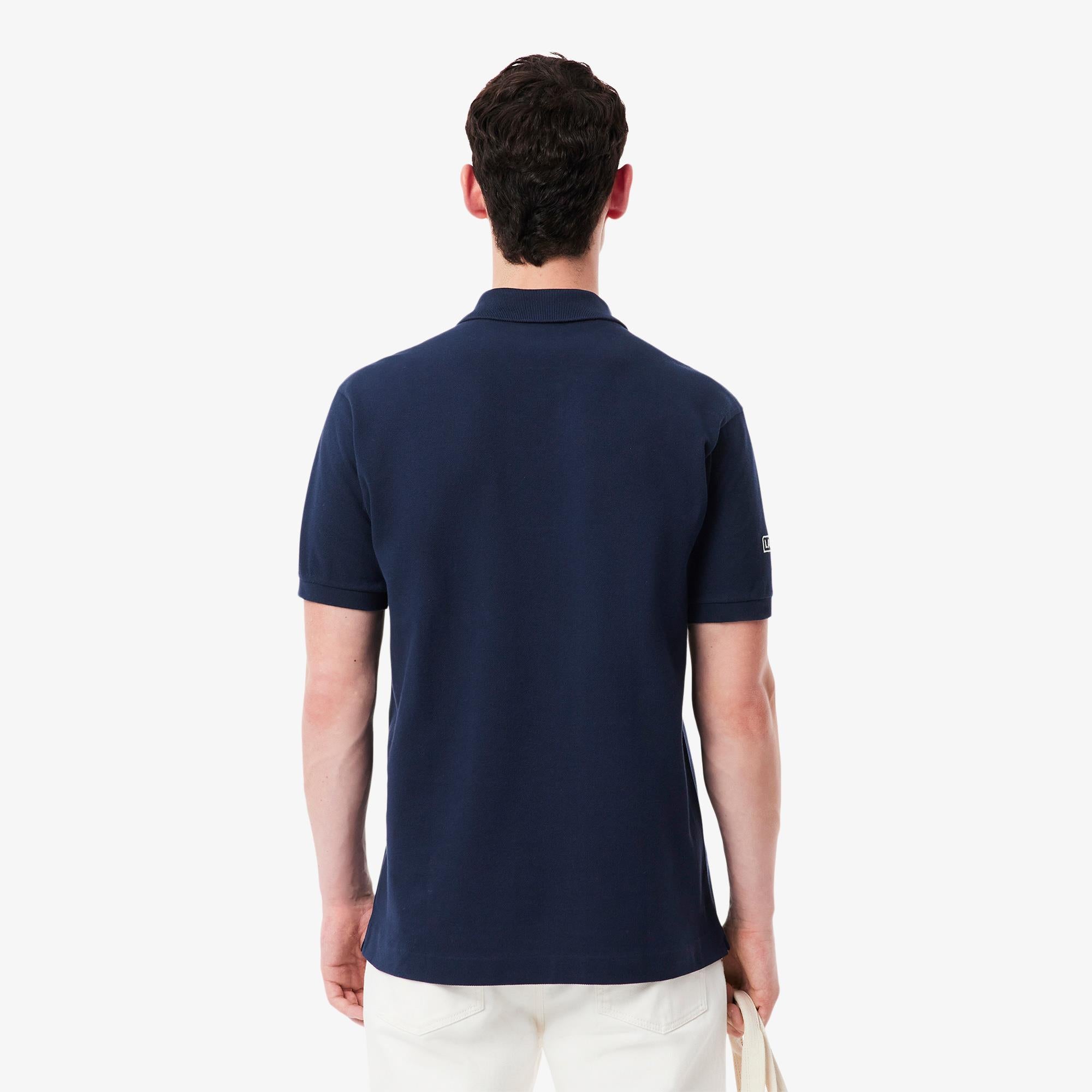 Lacoste Mens Contrast Band Paris Polo Shirt Navy