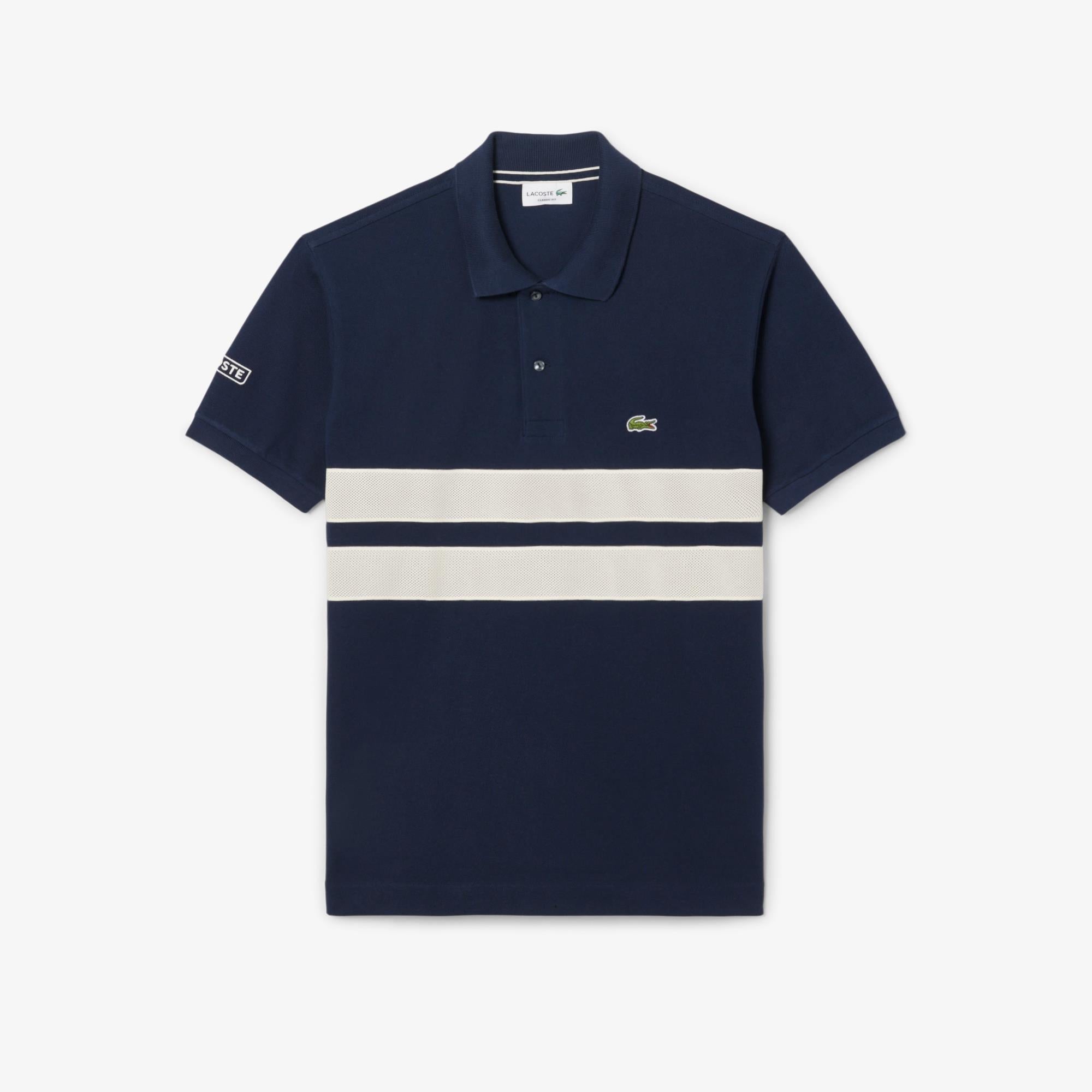Lacoste Mens Contrast Band Paris Polo Shirt Navy