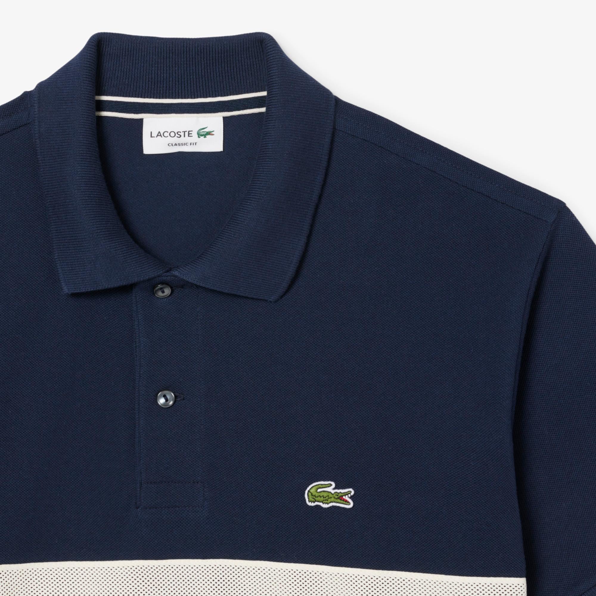 Lacoste Mens Contrast Band Paris Polo Shirt Navy