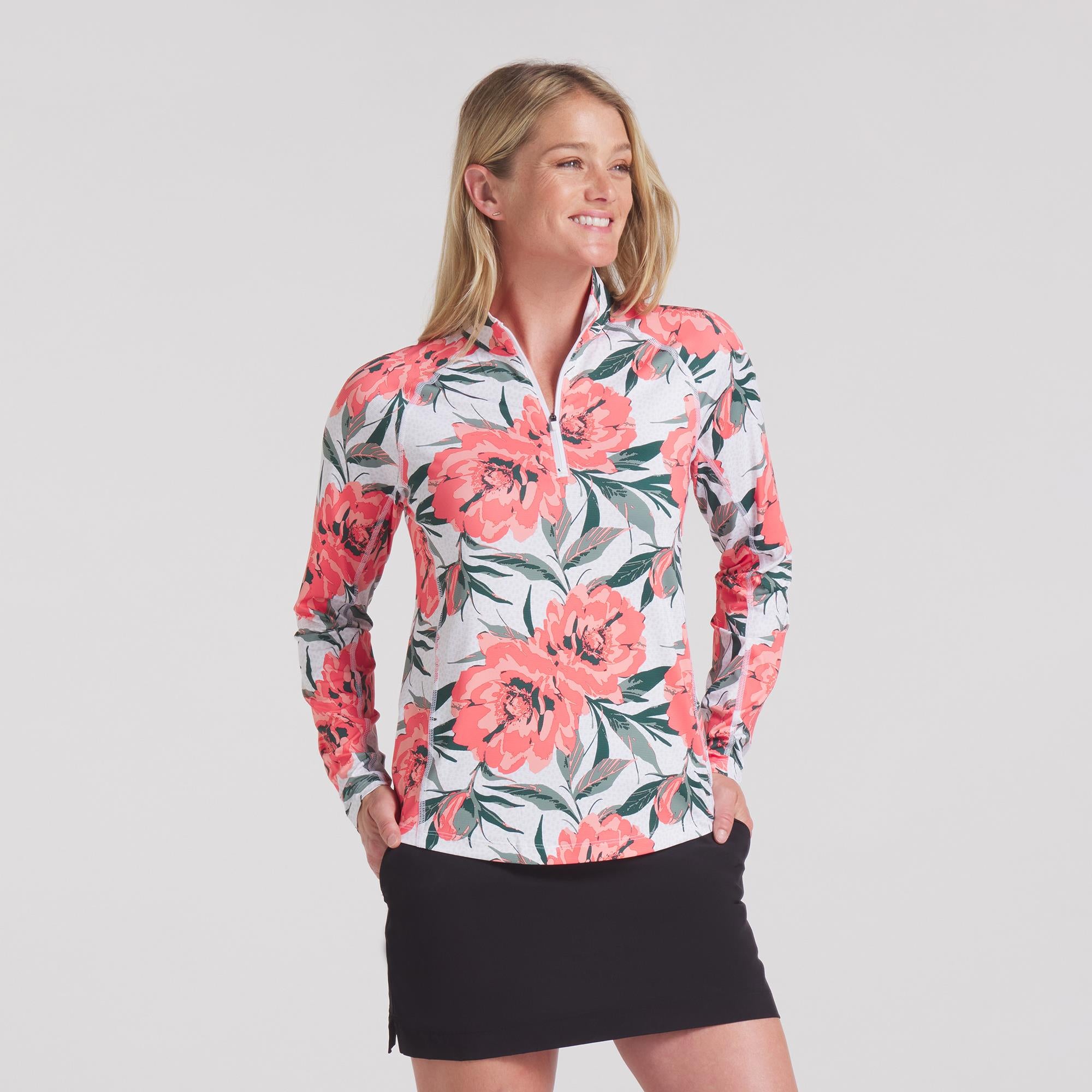 Puma You-V Beautiful Game 1/4 Zip Ladies Golf Mid Layer White Glow/Peach