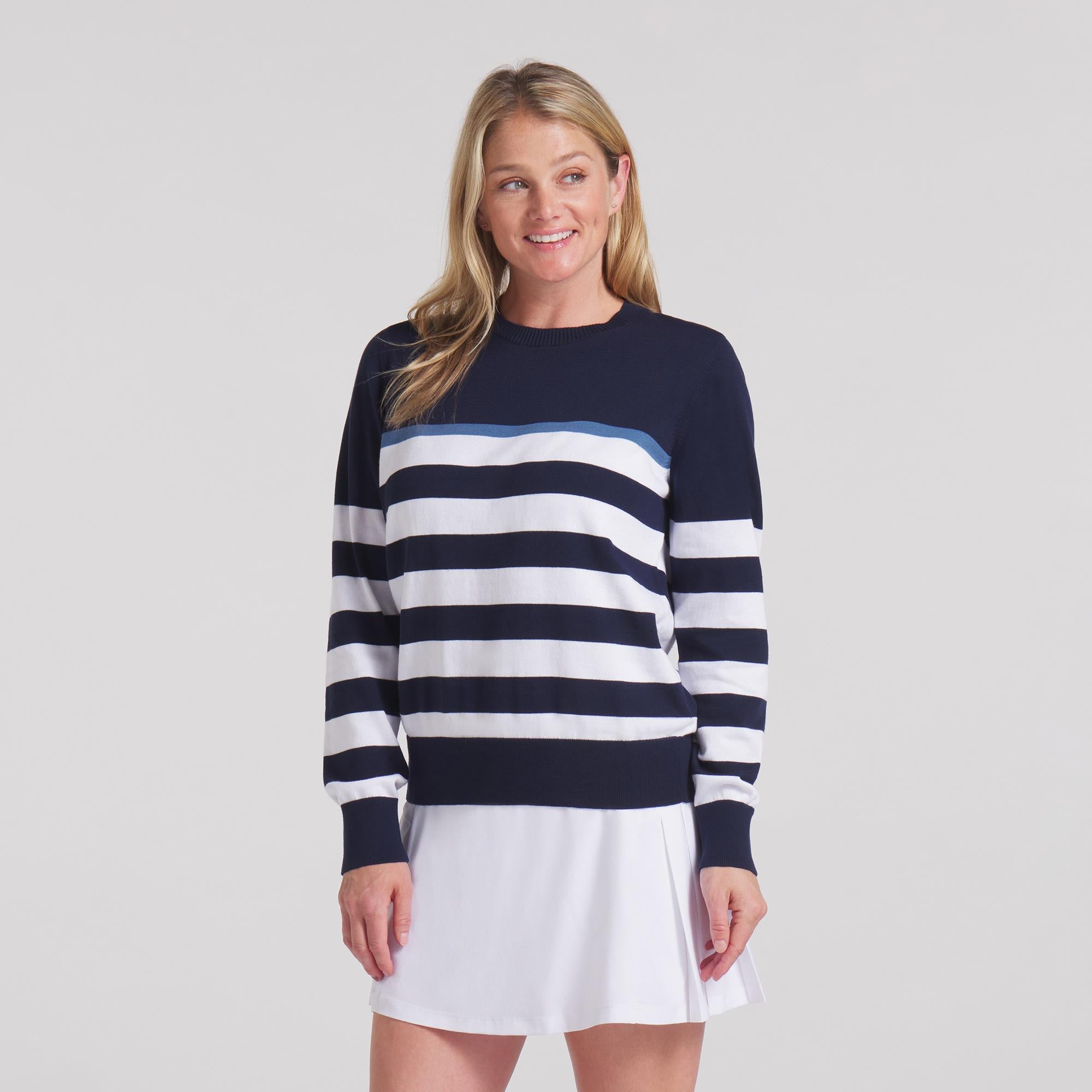 Puma Resort Stripe Ladies Golf Sweater Navy/White