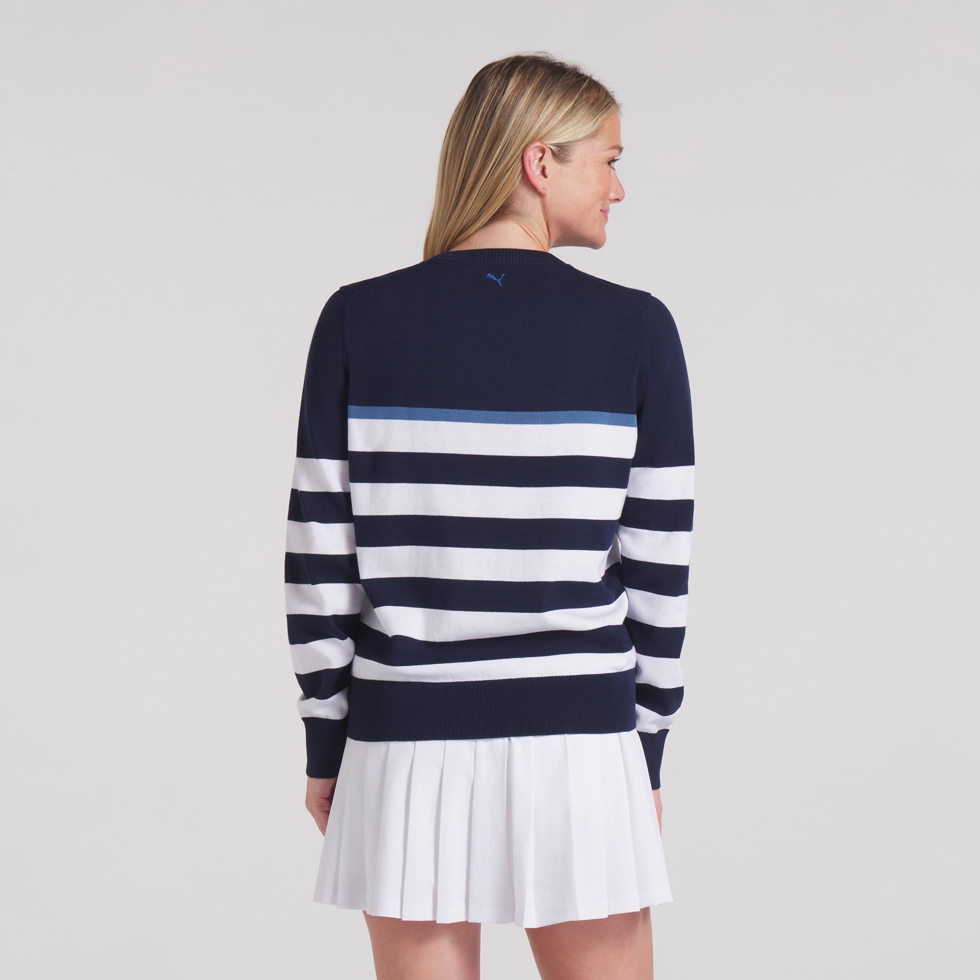 Puma Resort Stripe Ladies Golf Sweater Navy/White