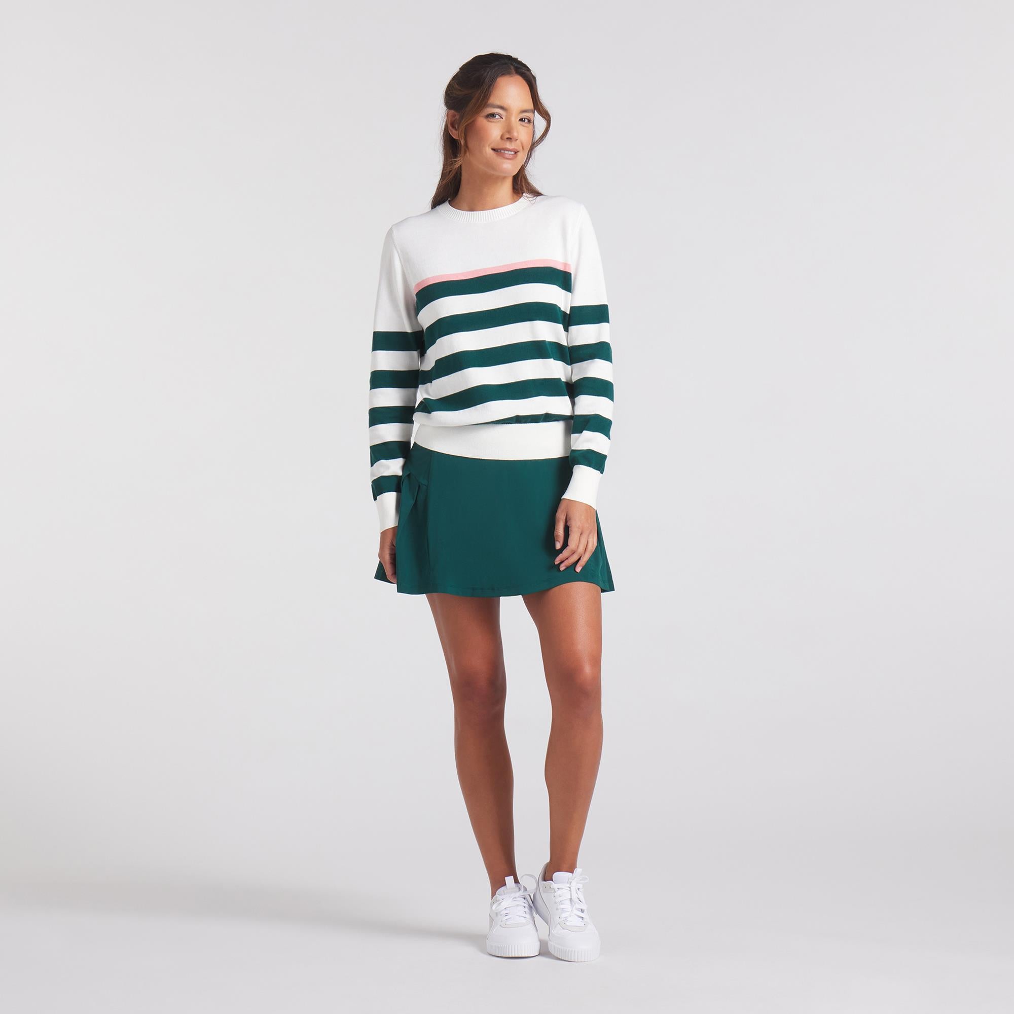 Puma Resort Stripe Ladies Golf Sweater White/Green