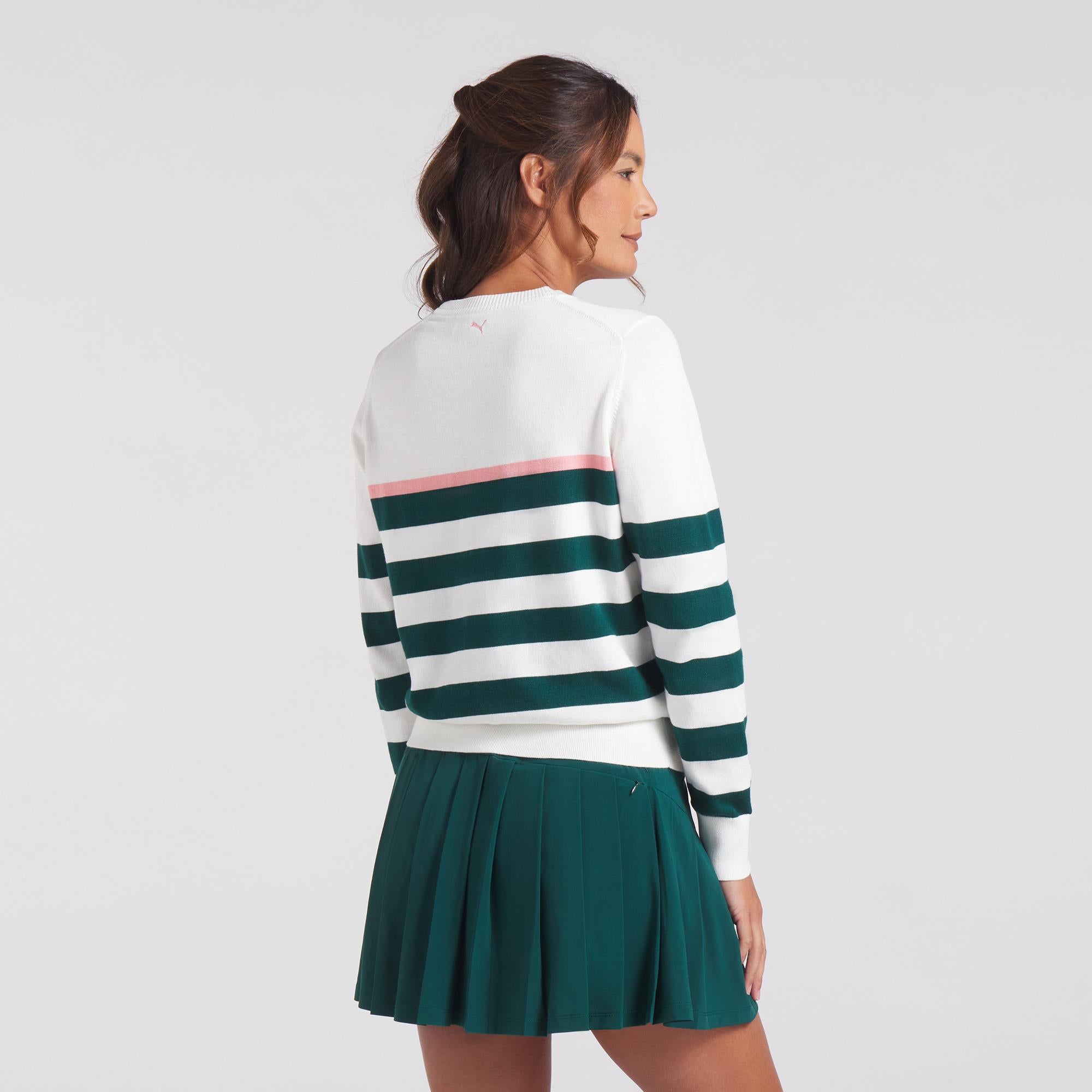 Puma Resort Stripe Ladies Golf Sweater White/Green
