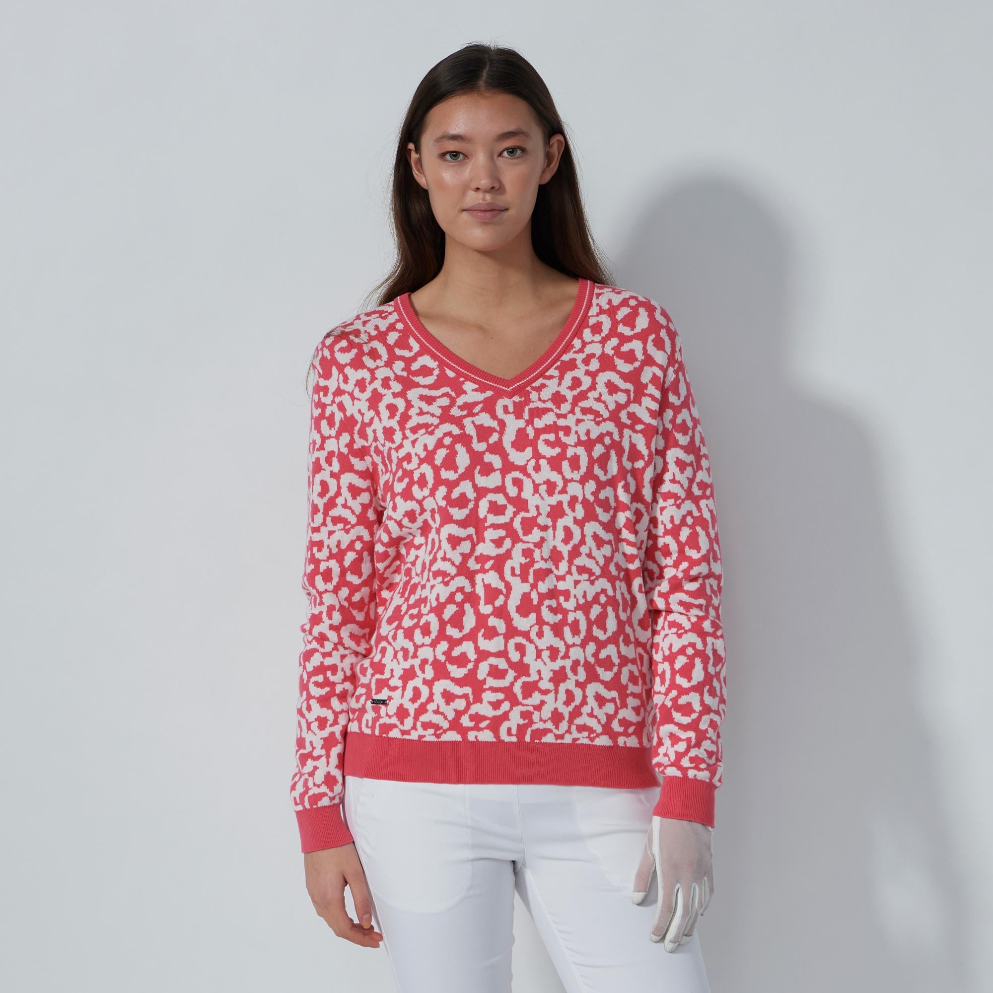 Daily Sports Jacquard Ladies Golf Knitted Jumper Leo Coral