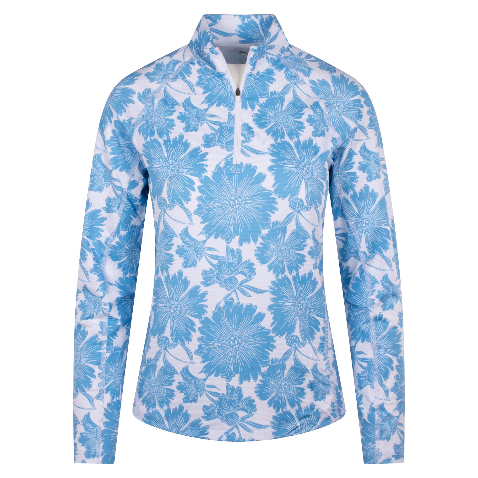 Puma You-V Botanic 1/4 Zip Ladies Golf Mid Layer White/Light Blue