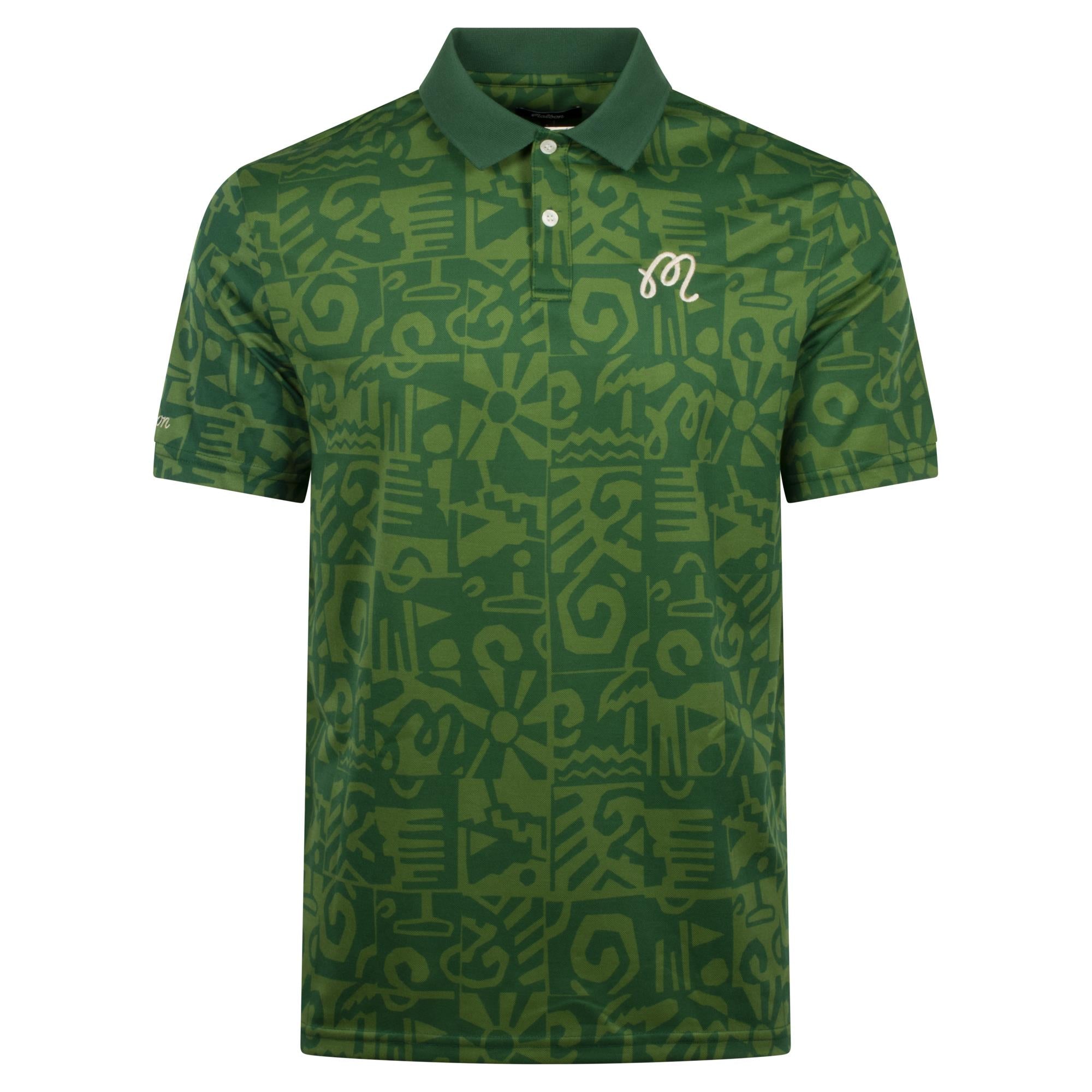 Malbon Golf Mezzo Performance Pique Printed Mens Polo Kelly Green
