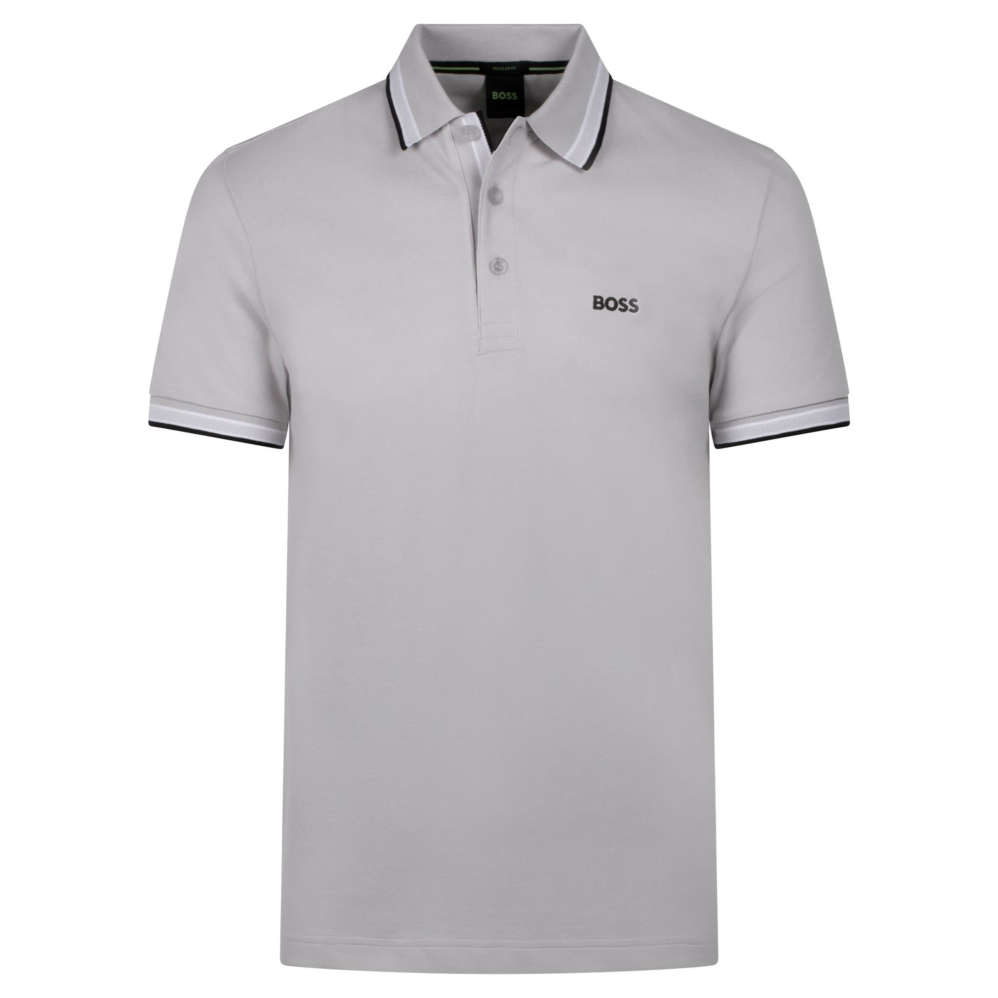 Boss Paddy Cotton Pique Mens Polo Shirt Light Pastel Grey