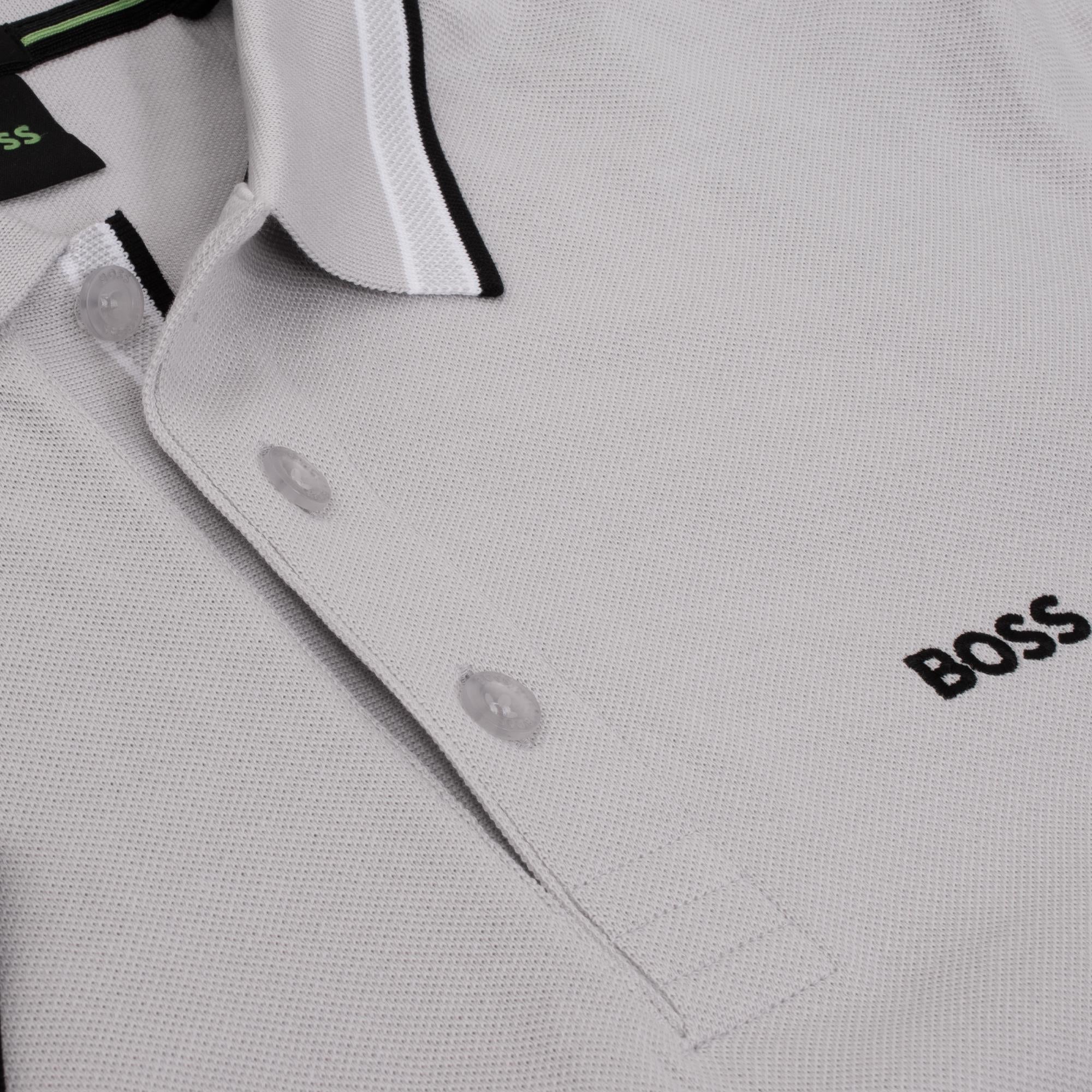 Boss Paddy Cotton Pique Mens Polo Shirt Light Pastel Grey