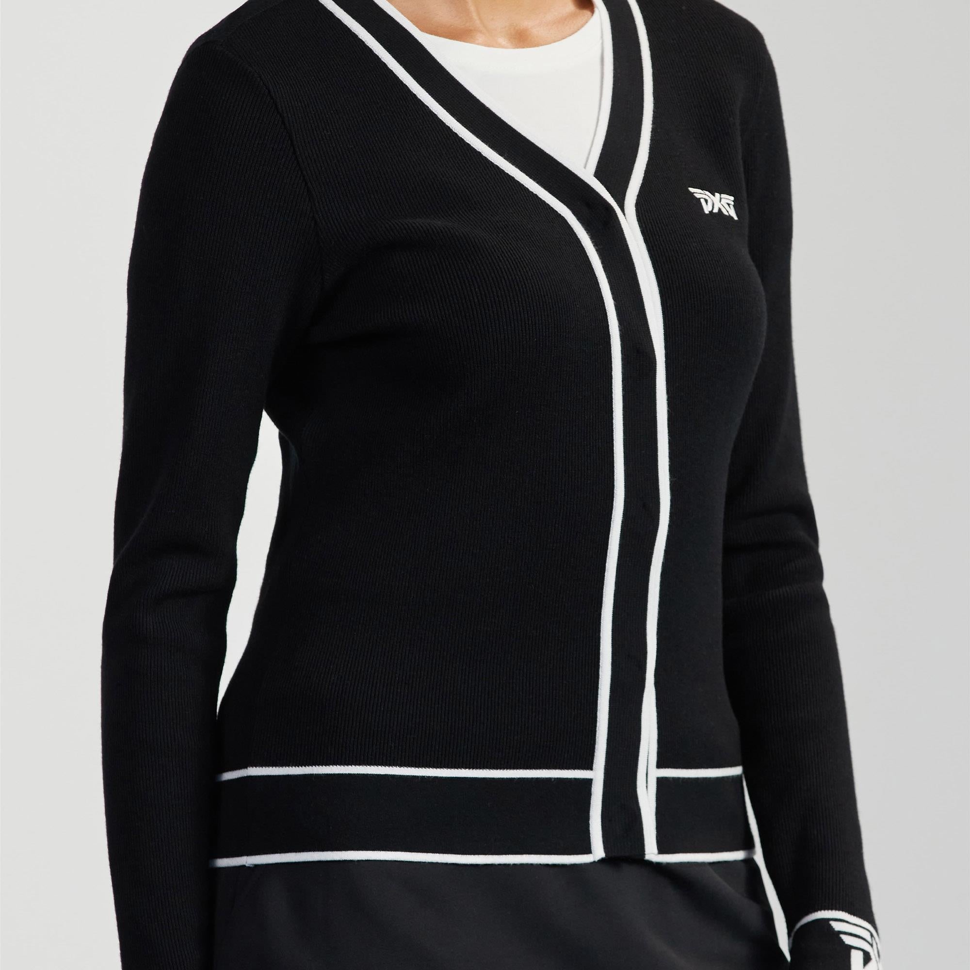 PXG Varsity V-Neck Ladies Golf Cardigan Black/White