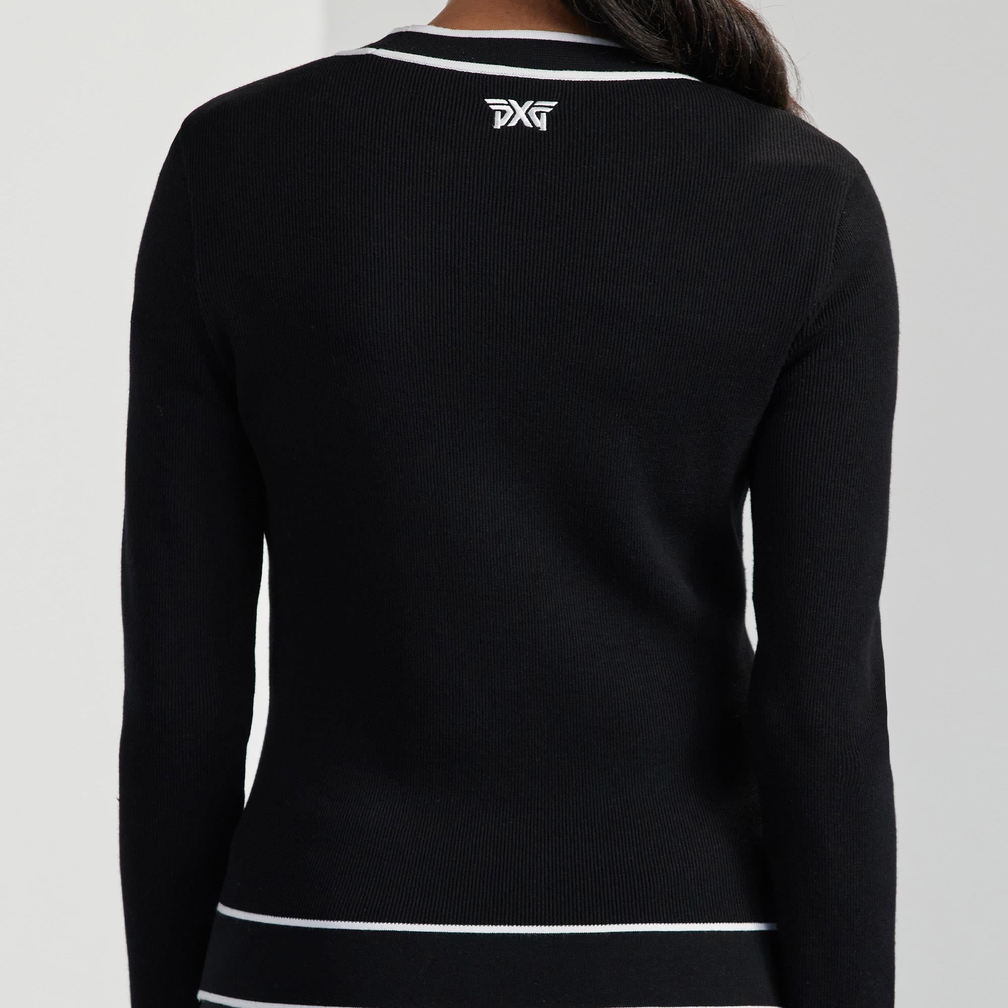 PXG Varsity V-Neck Ladies Golf Cardigan Black/White