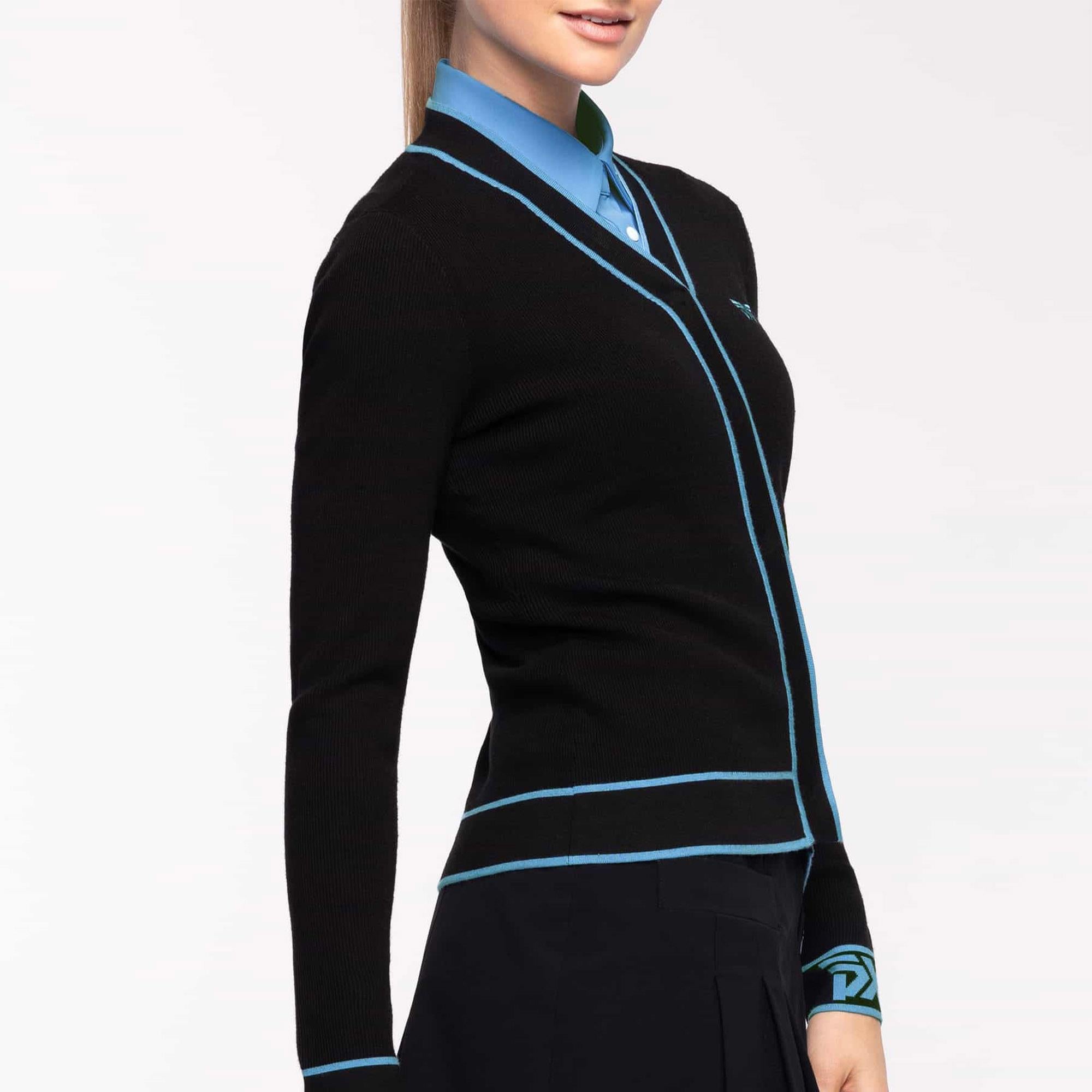 PXG Varsity V-Neck Ladies Golf Cardigan Black/Blue