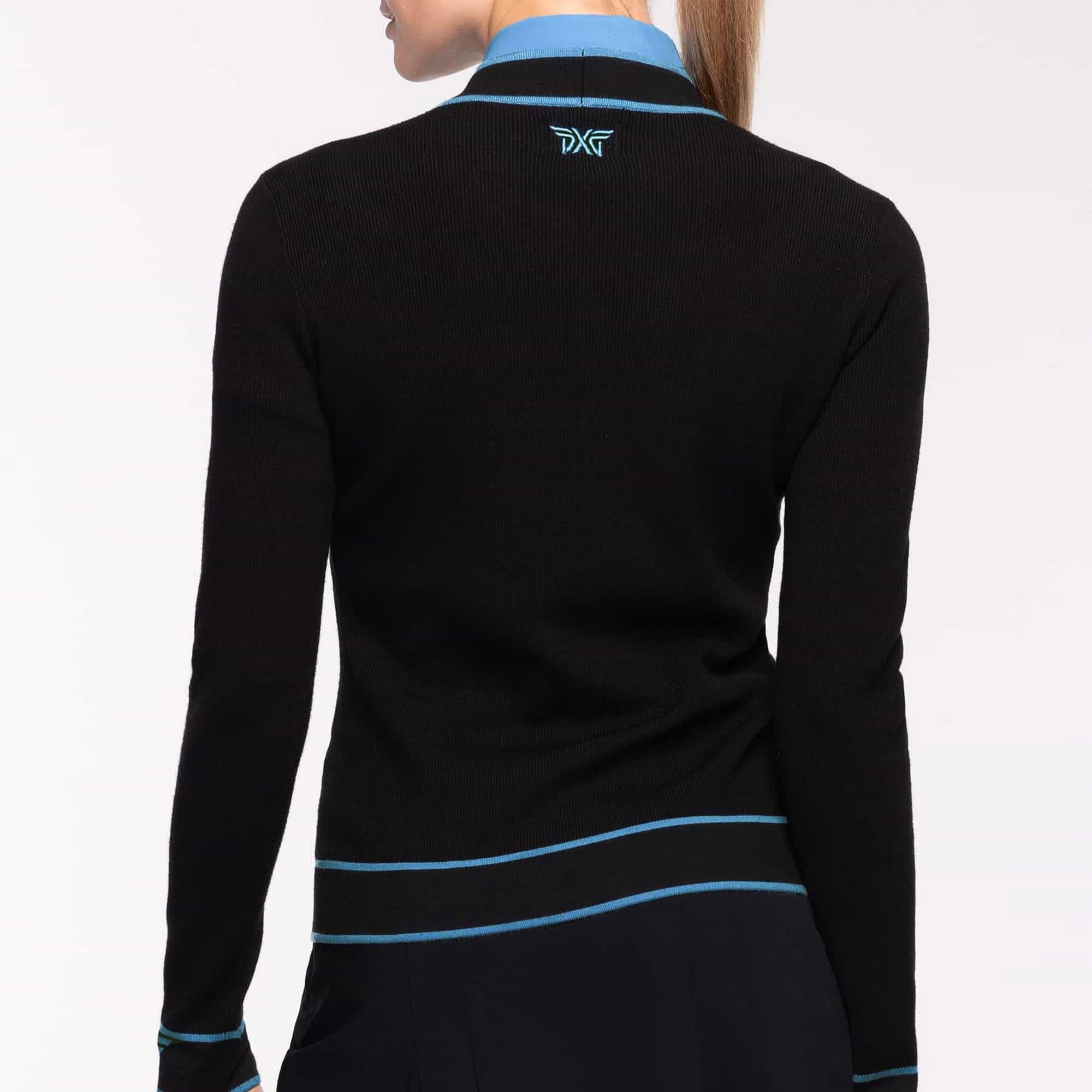 PXG Varsity V-Neck Ladies Golf Cardigan Black/Blue