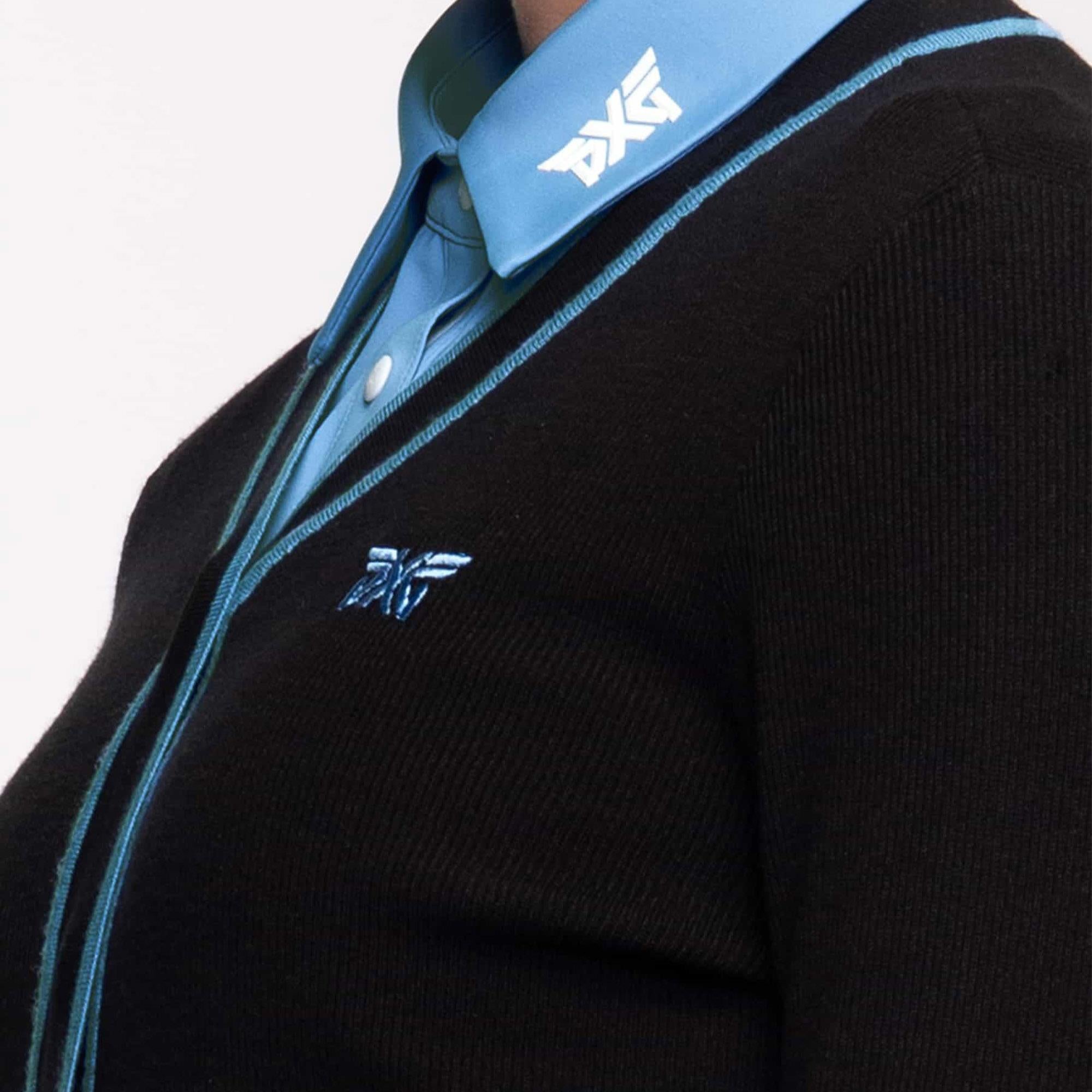 PXG Varsity V-Neck Ladies Golf Cardigan Black/Blue