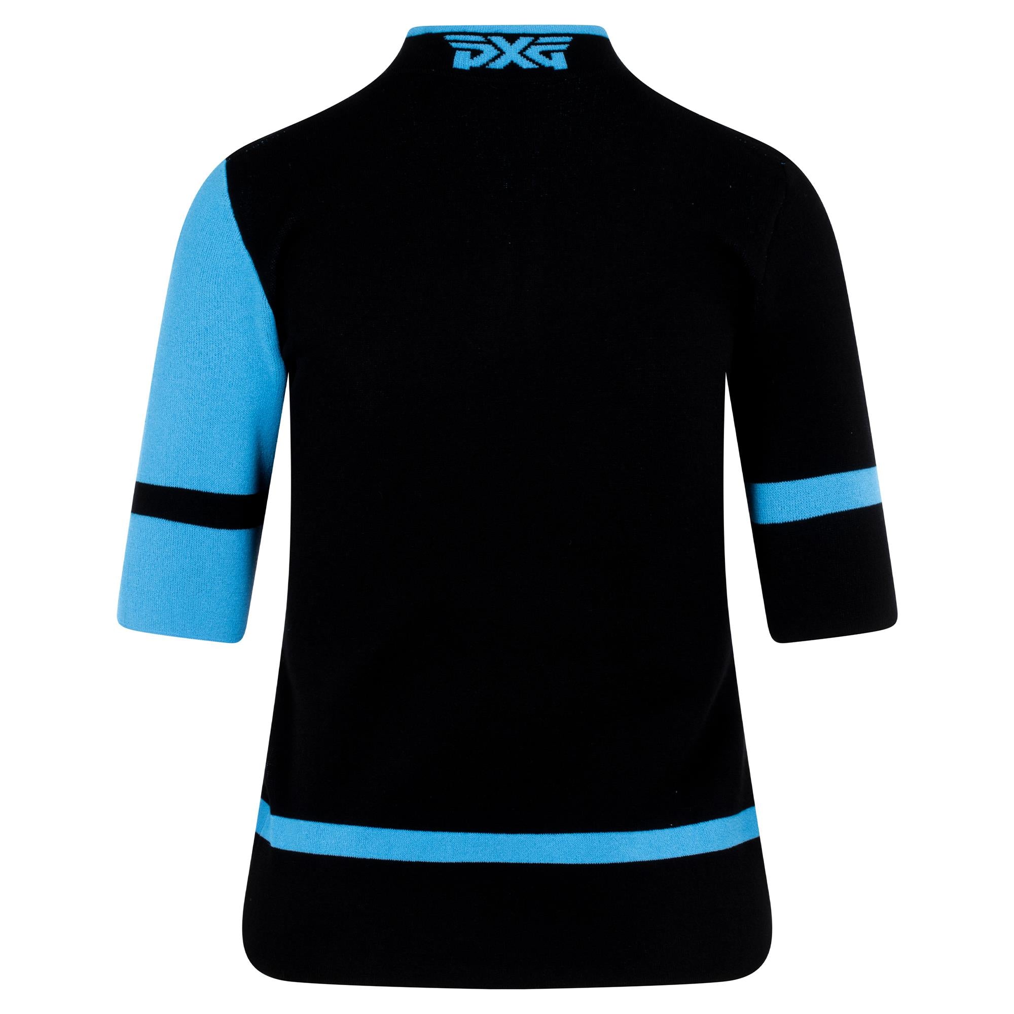 PXG 1/4 Zip Colour Block Ladies Knitted Polo Black/Blue