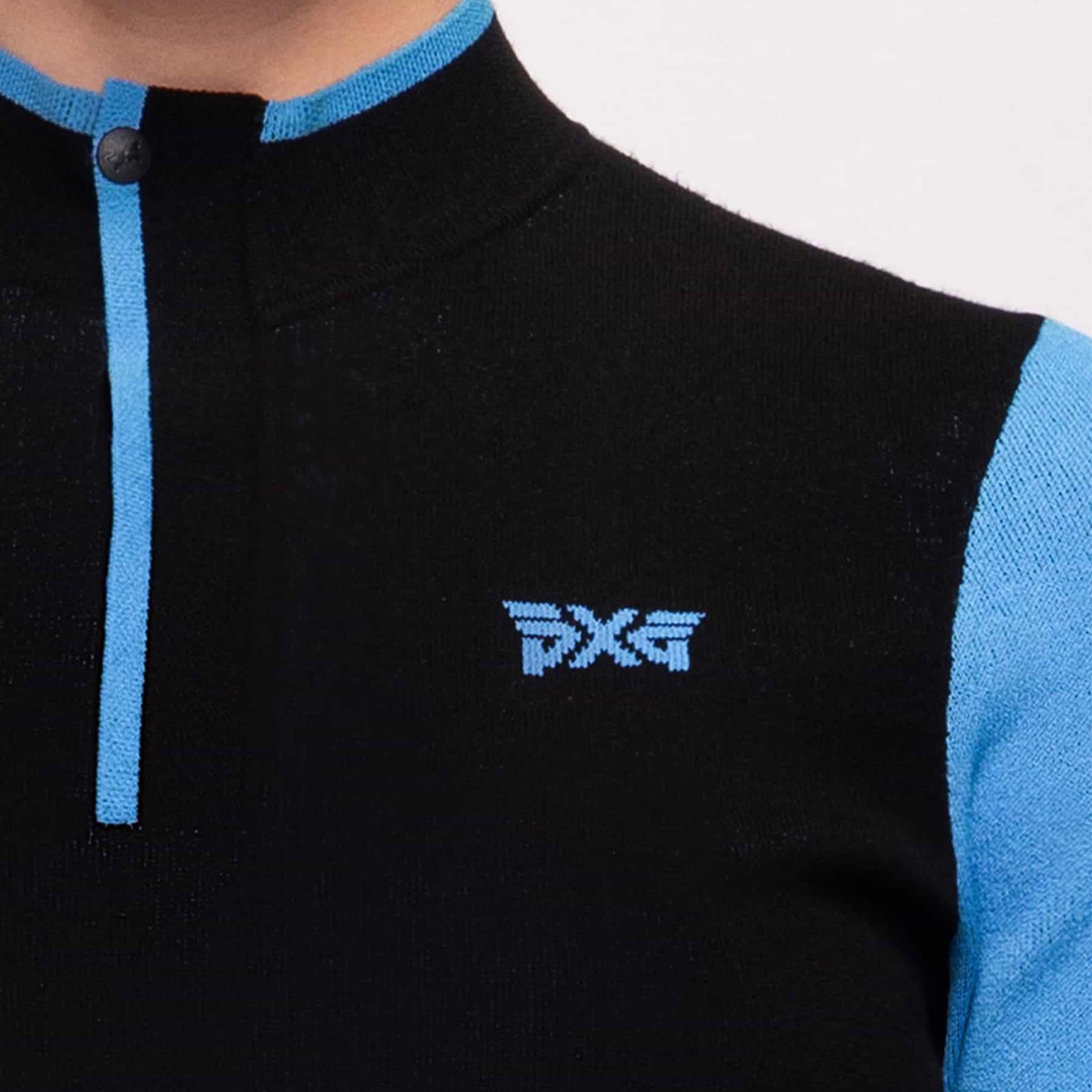 PXG 1/4 Zip Colour Block Ladies Knitted Polo Black/Blue