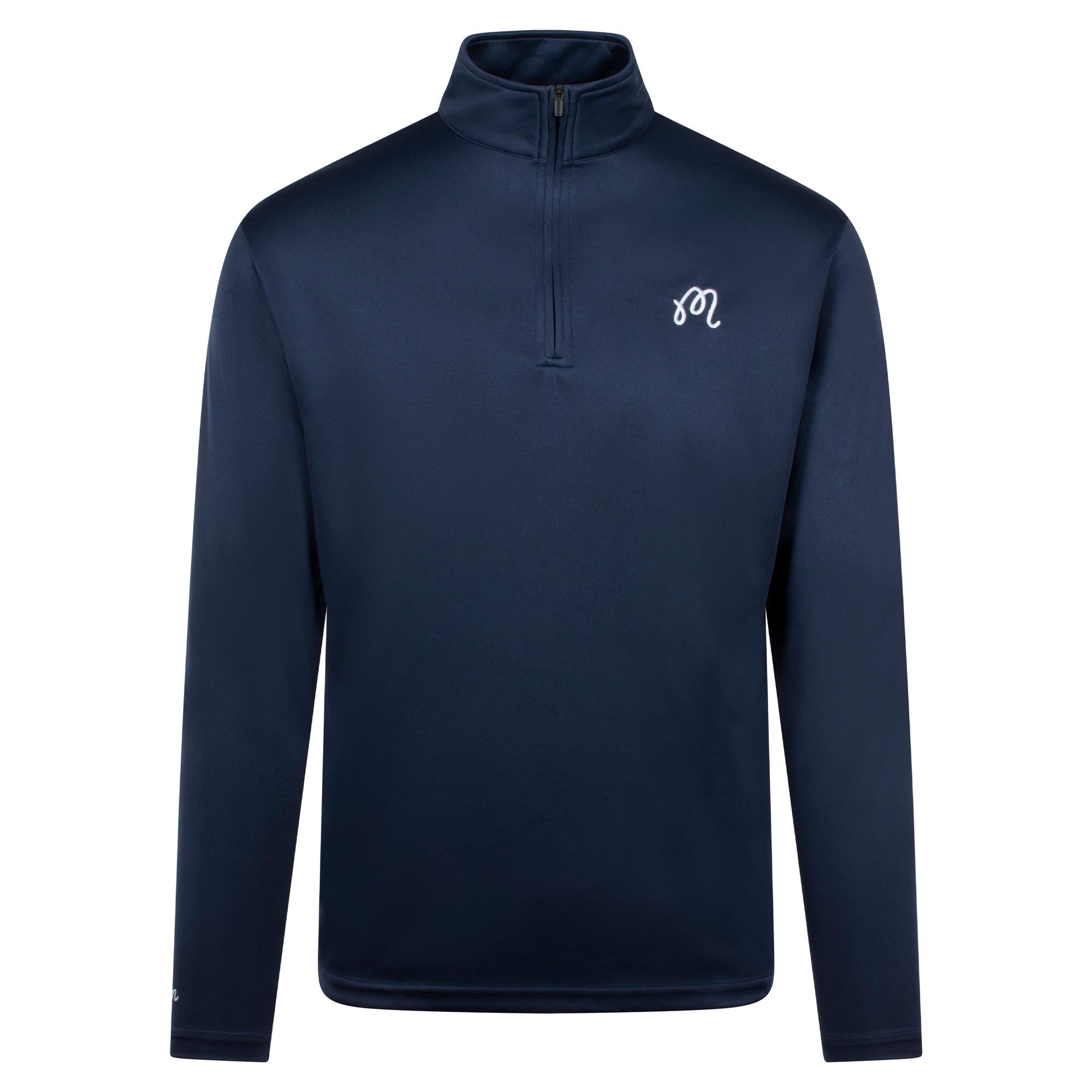 Malbon Golf M Script Performance Quarter Zip Mens Mid Layer Navy