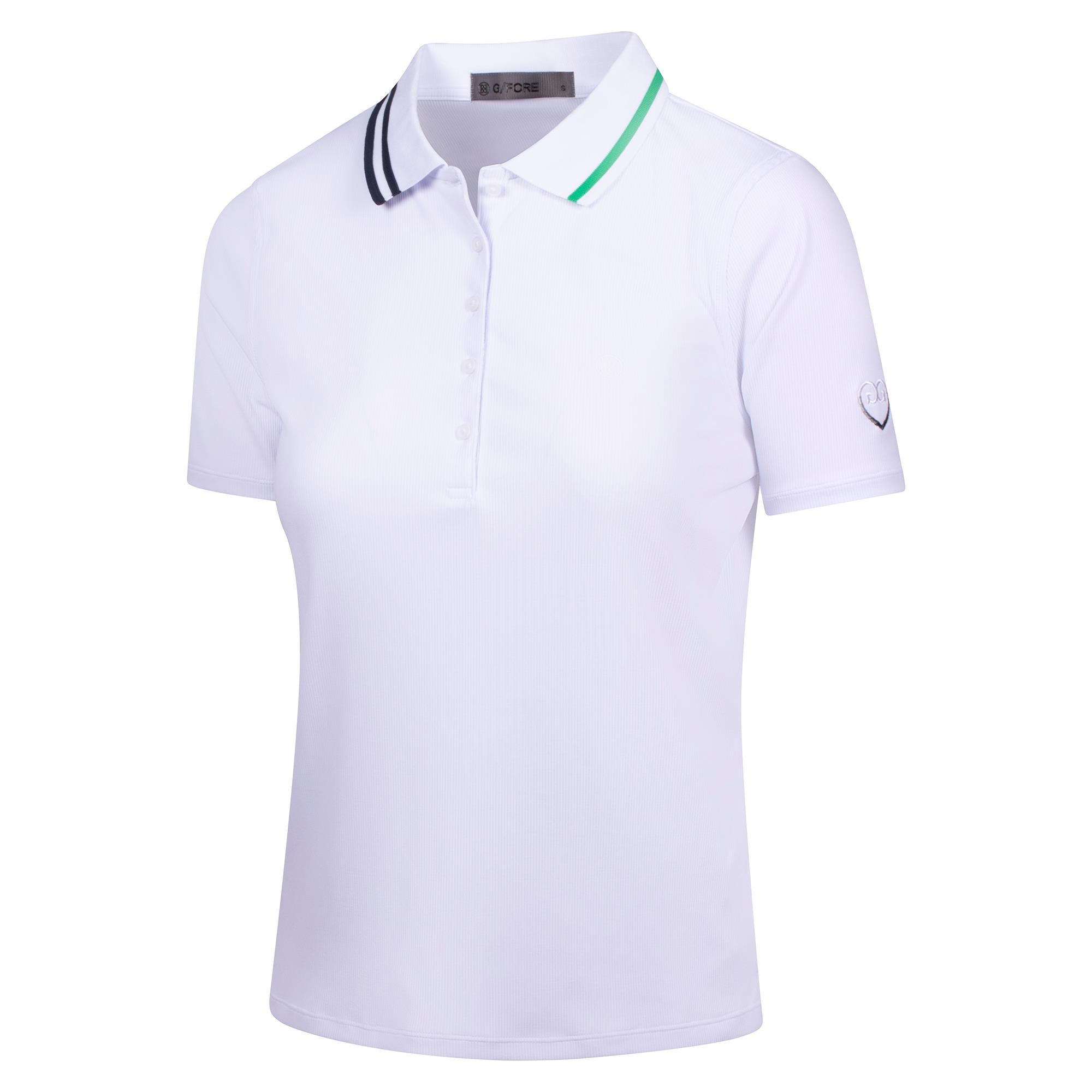 G/FORE Contrast Collar Ribbed Tech Nylon Gradient Heart Ladies Golf Polo Shirt Snow