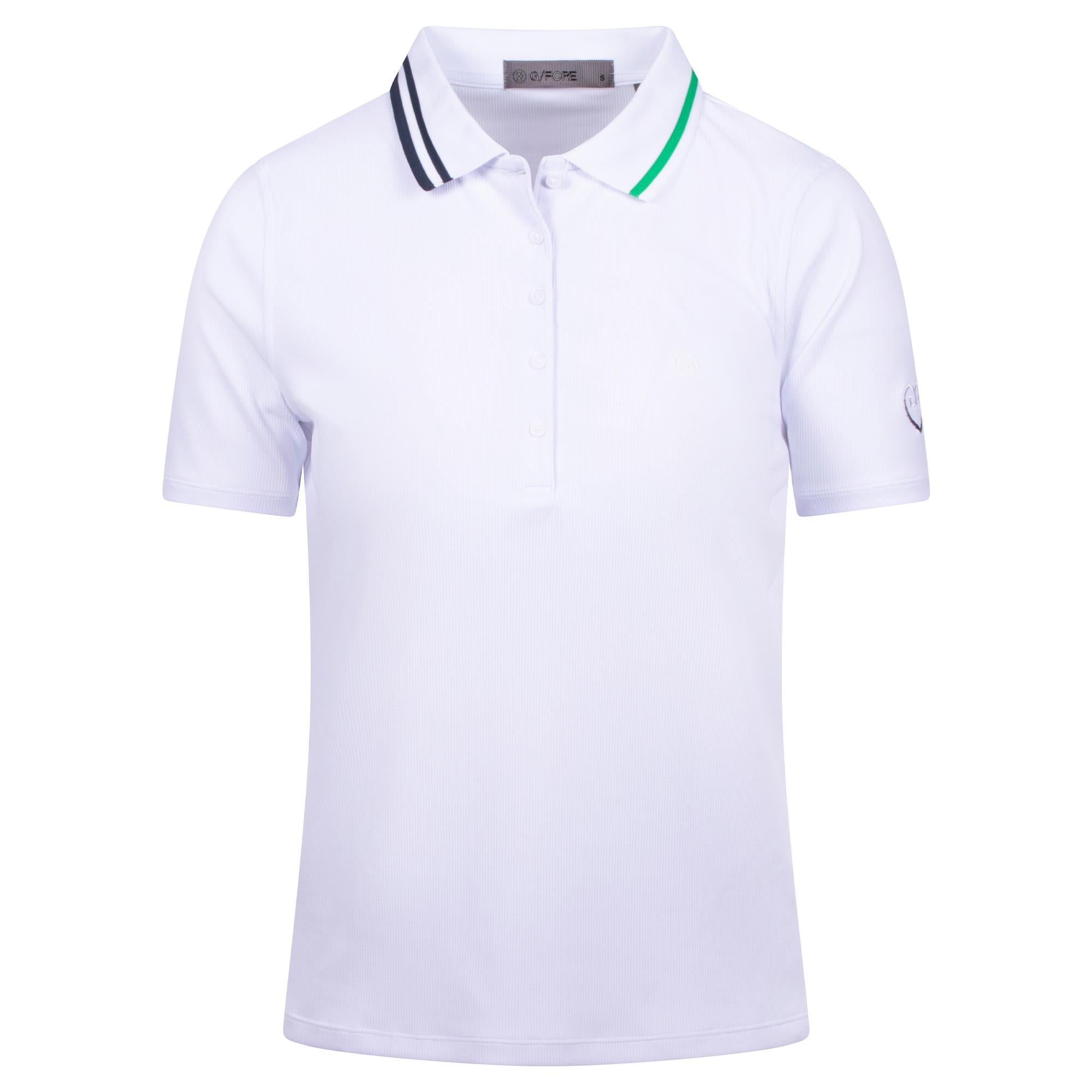 G/FORE Contrast Collar Ribbed Tech Nylon Gradient Heart Ladies Golf Polo Shirt Snow