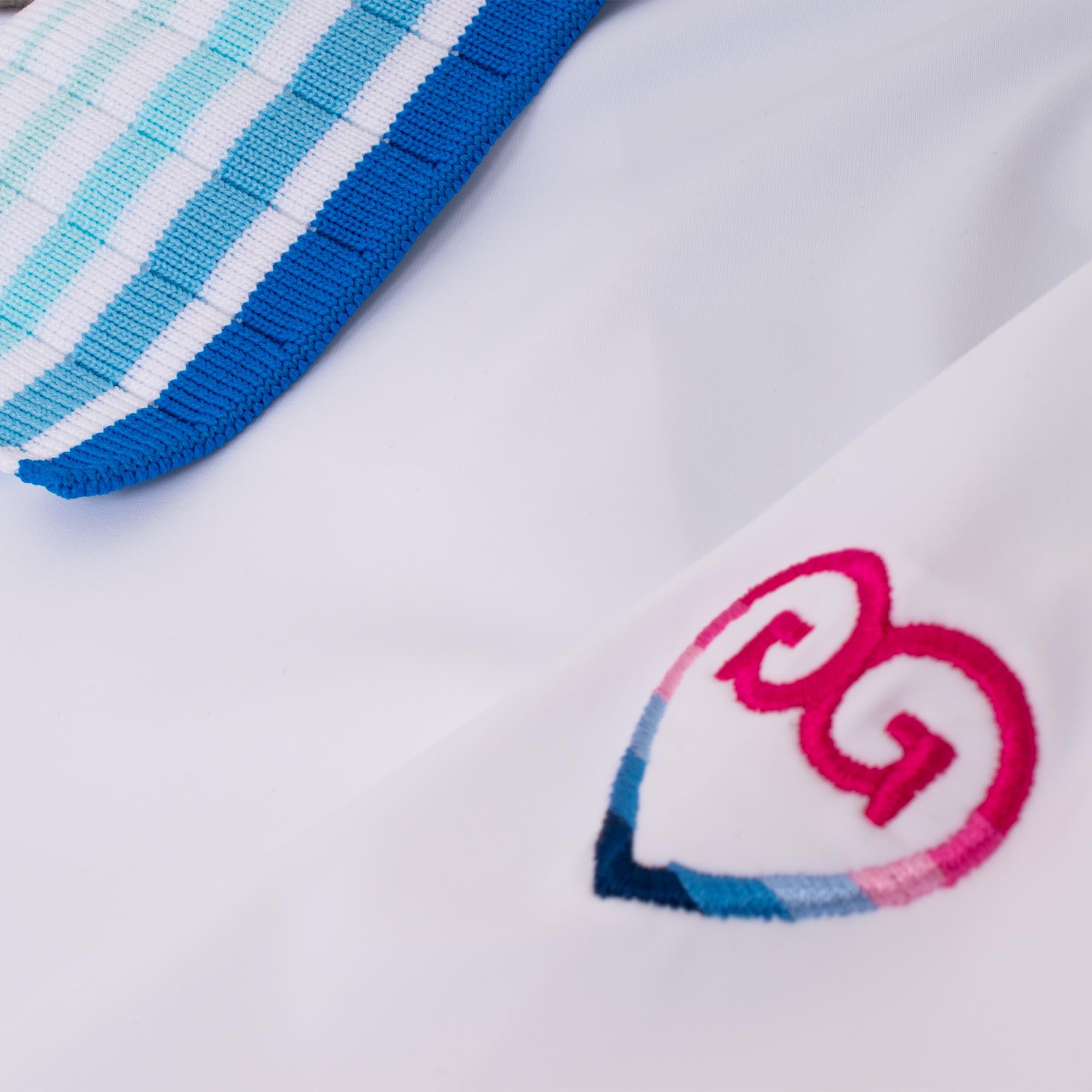 G/FORE Silky Tech Nylon Gradient Heart Ladies Long Sleeve Golf Polo Shirt Snow