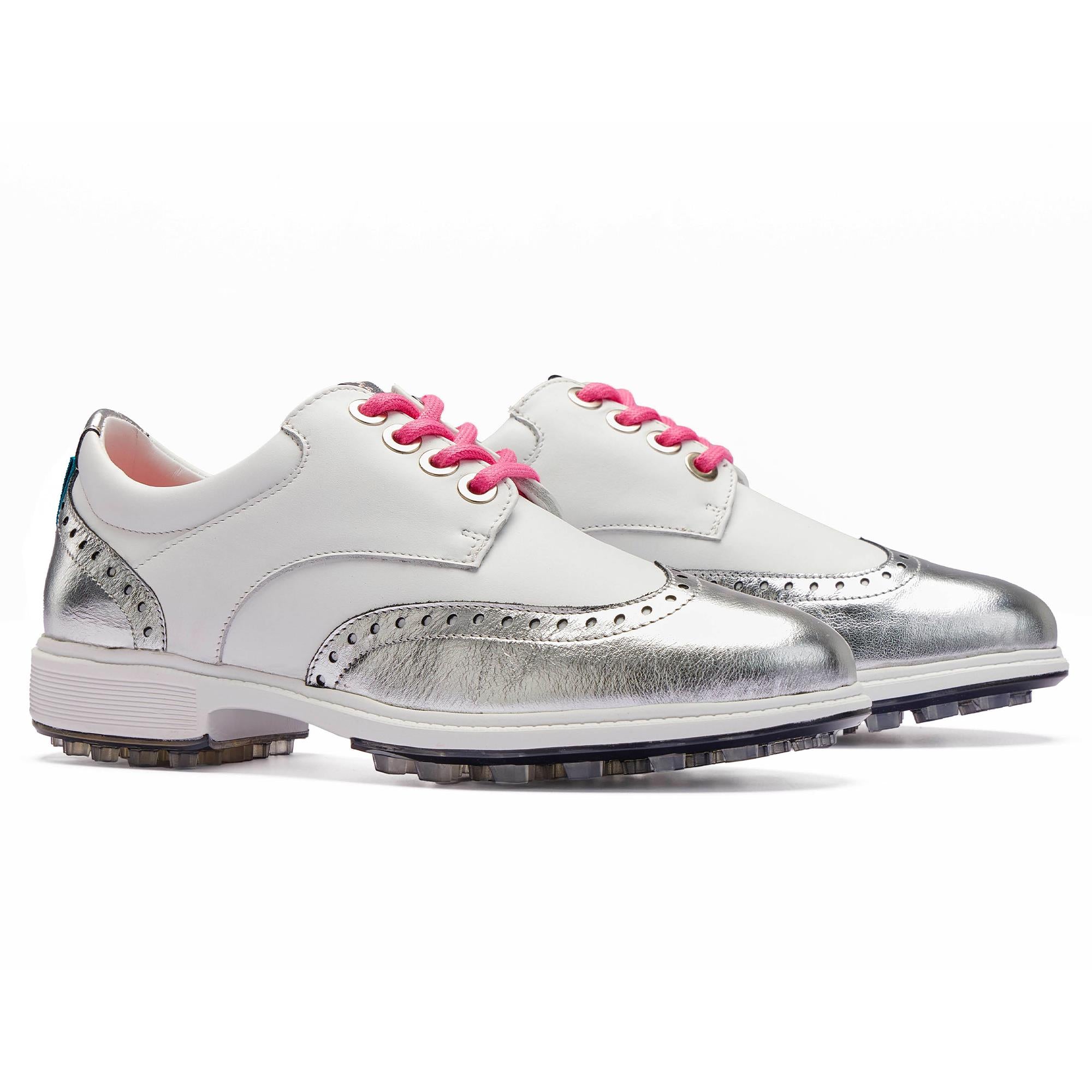 Royal Albartross Tailor Wingtip Brogue Ladies Golf Shoes White/Silver