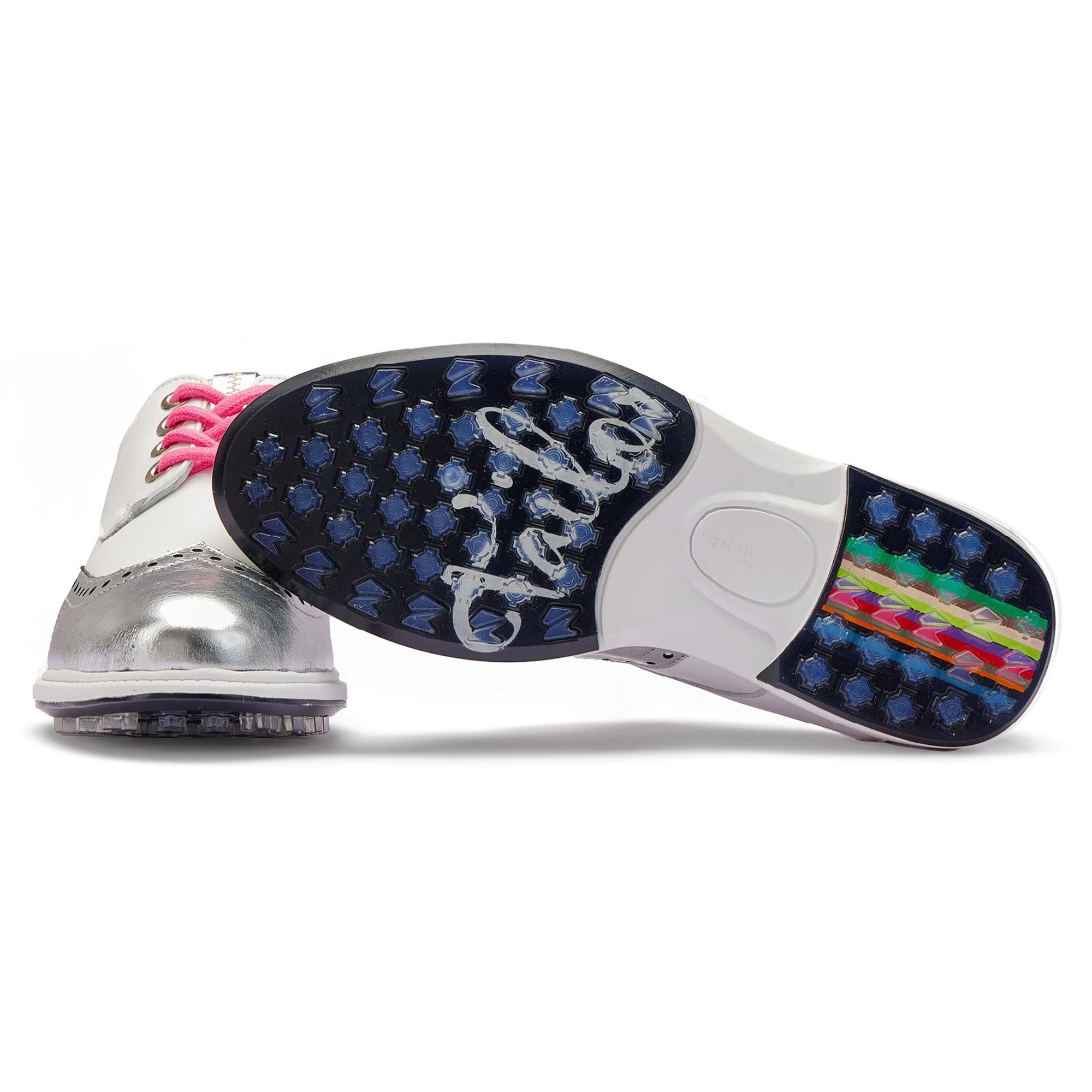 Royal Albartross Tailor Wingtip Brogue Ladies Golf Shoes White/Silver