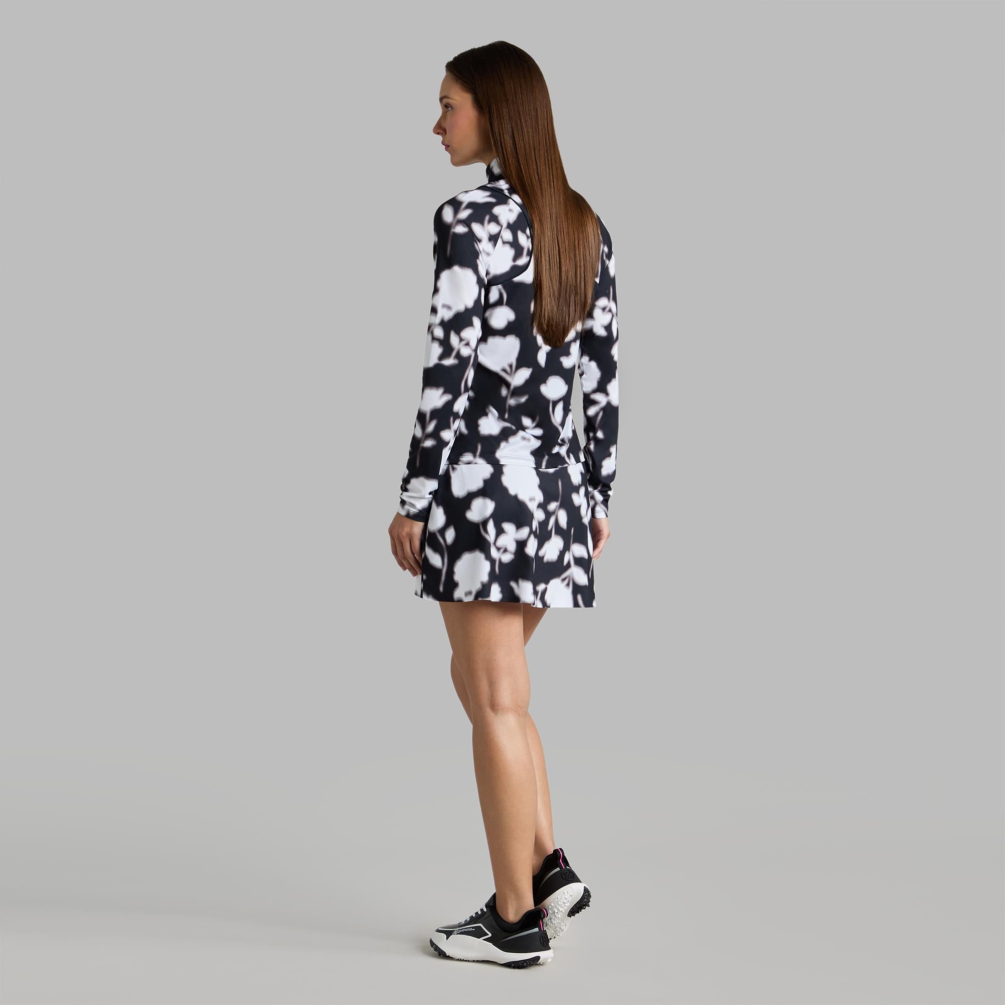 G/FORE Blur Floral Print Tech Jersey Ladies Golf Skort Onyx