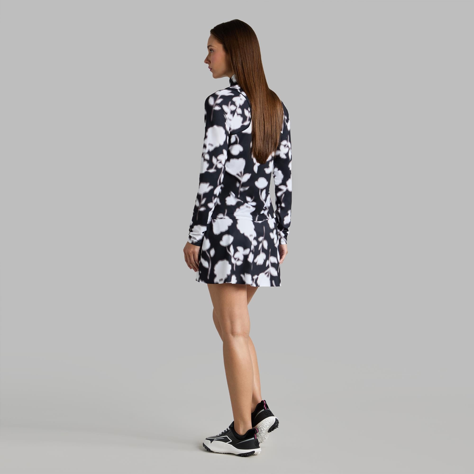 G/FORE Blur Floral Print Tech Jersey Ladies Golf Mid Layer Onyx