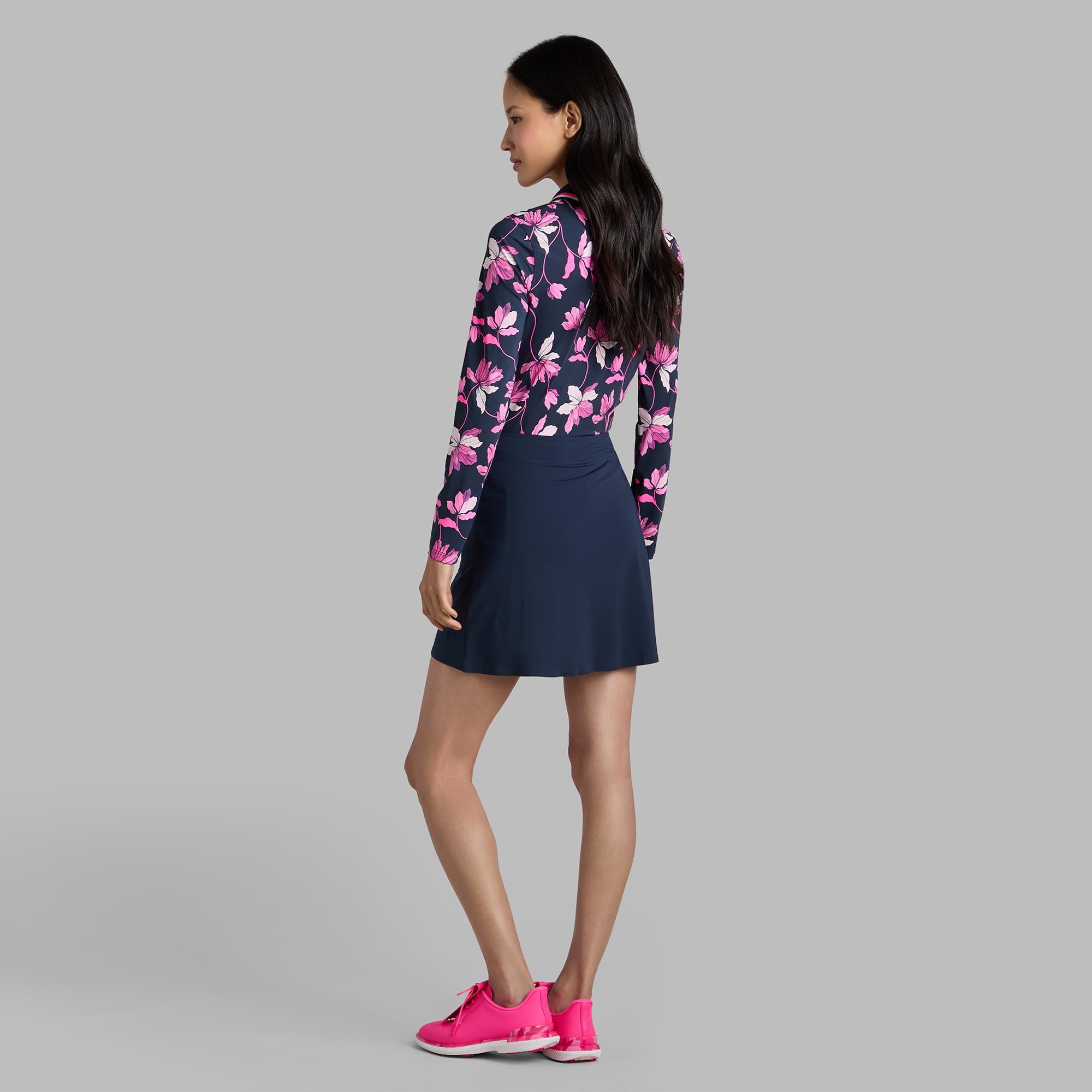 G/FORE Iris Print Silky Tech Nylon Long Sleeve Polo Shirt Twilight