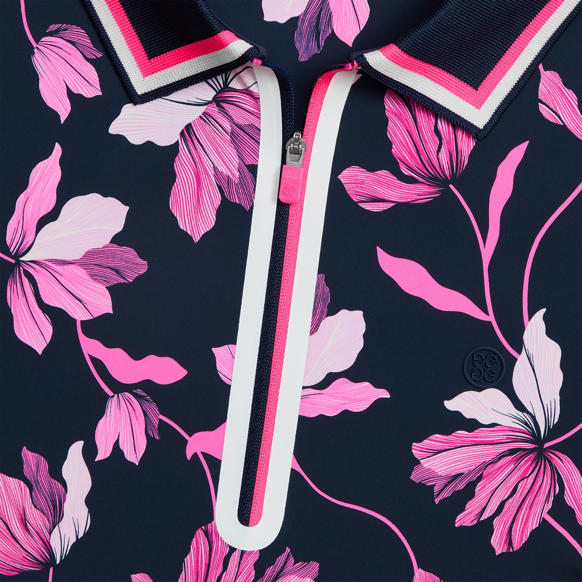 G/FORE Iris Print Silky Tech Nylon Long Sleeve Polo Shirt Twilight