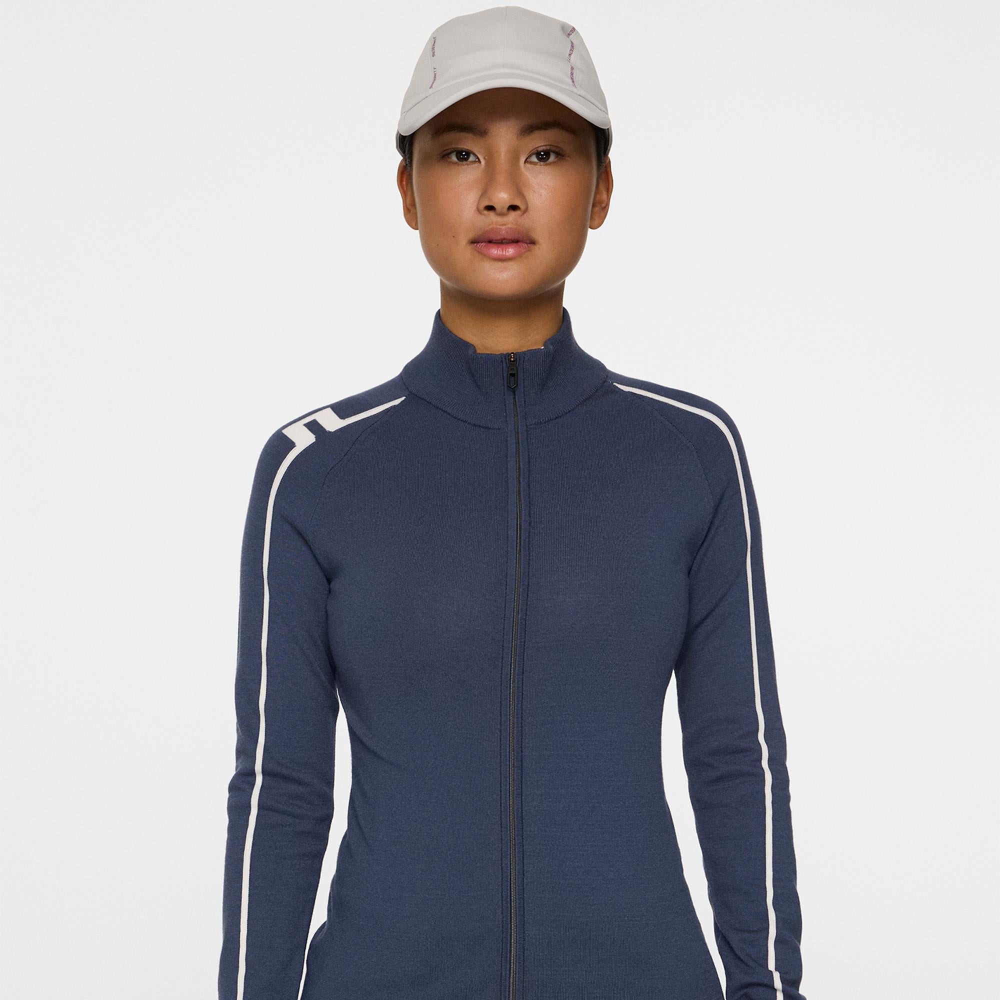 J Lindeberg Aubree Knitted Zip Ladies Golf Sweater Vintage Indigo