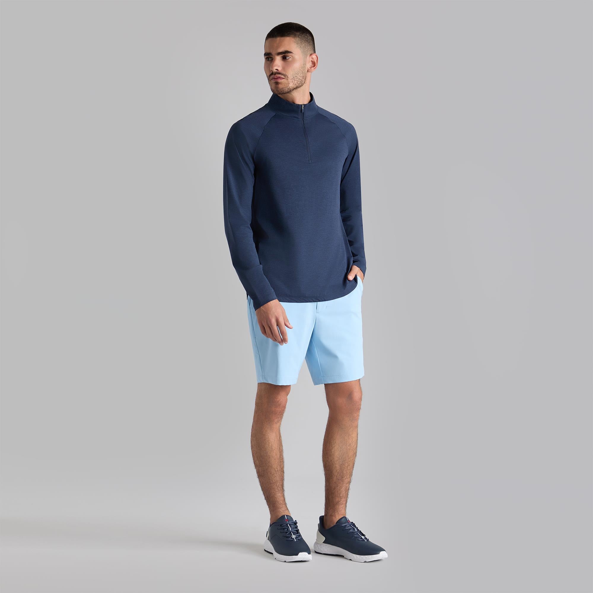 G/FORE Italian Tech Melange Raglan Quarter Zip Mens Golf Mid Layer Twilight Melange