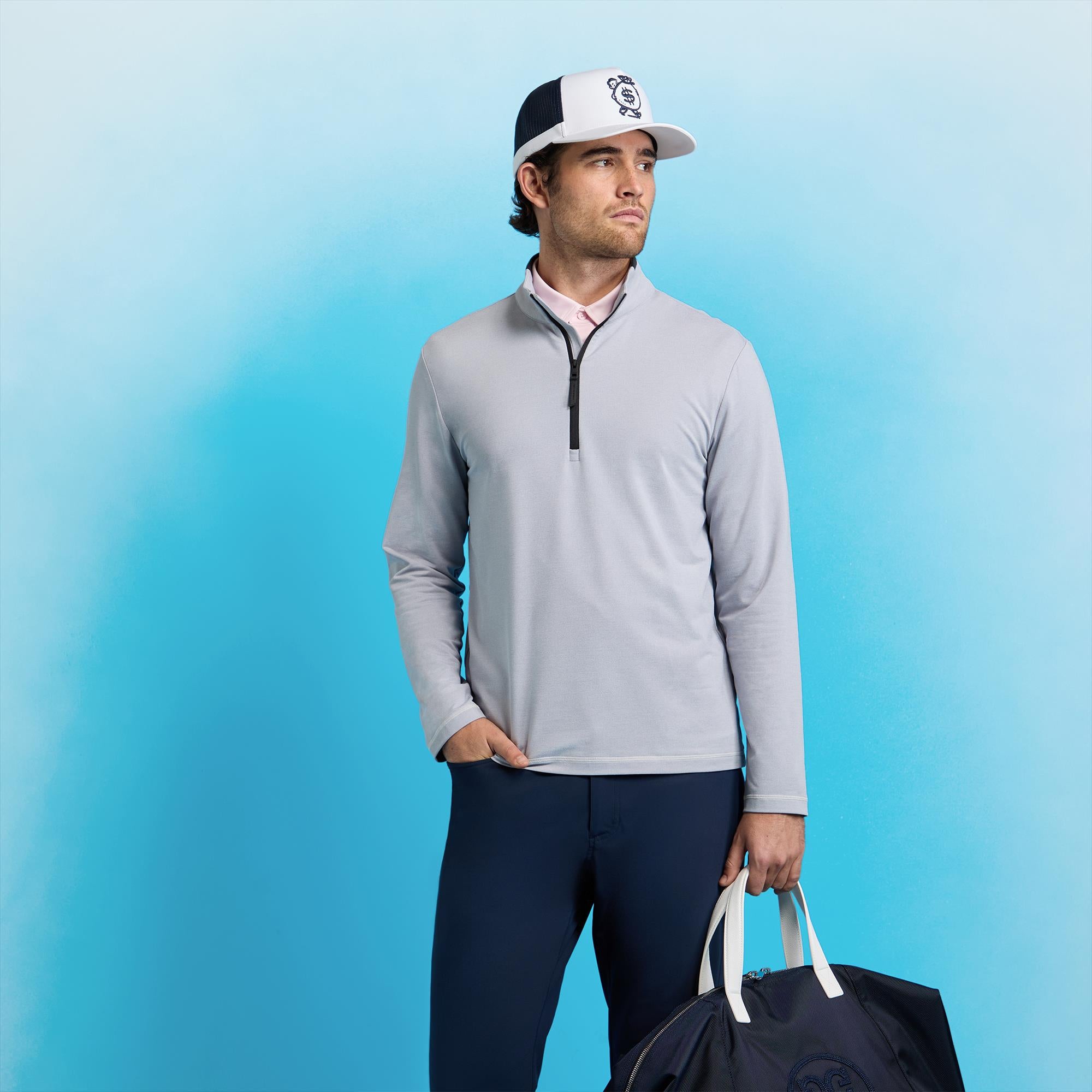 G/FORE Lightweight French Terry Mens Golf Mid Layer Light Grey Melange