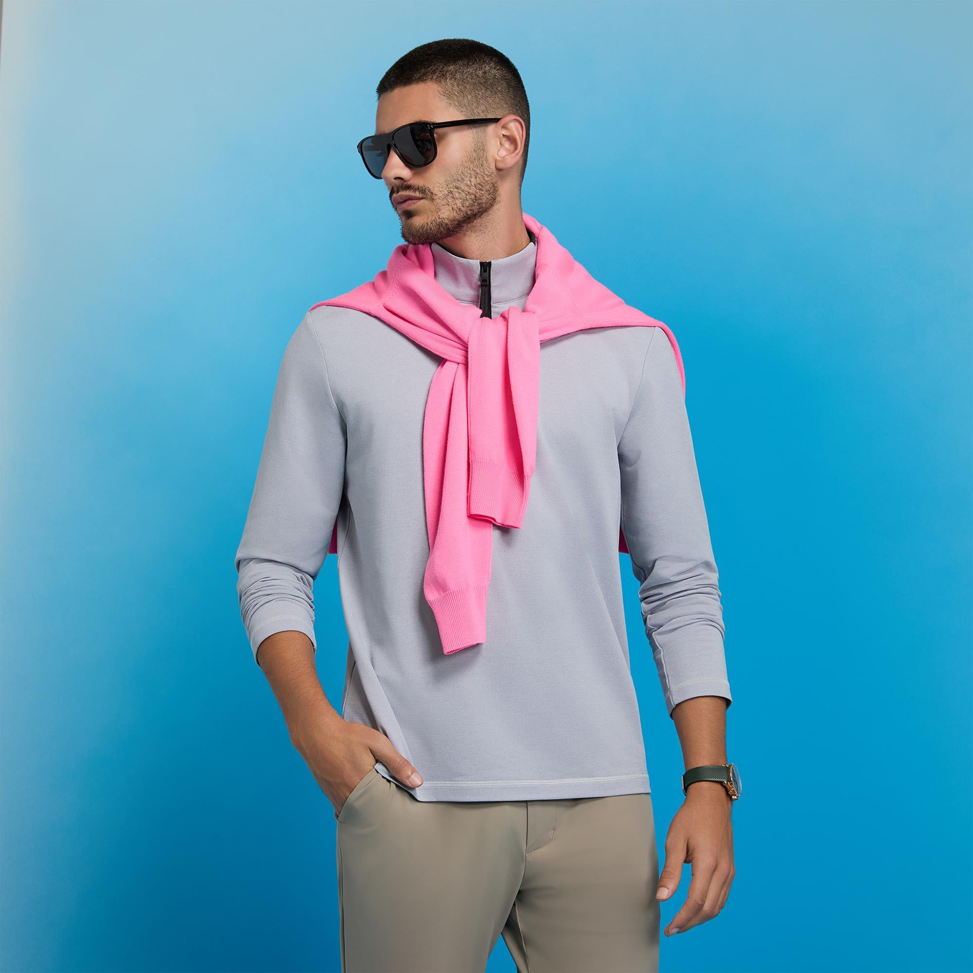 G/FORE Lightweight French Terry Mens Golf Mid Layer Light Grey Melange