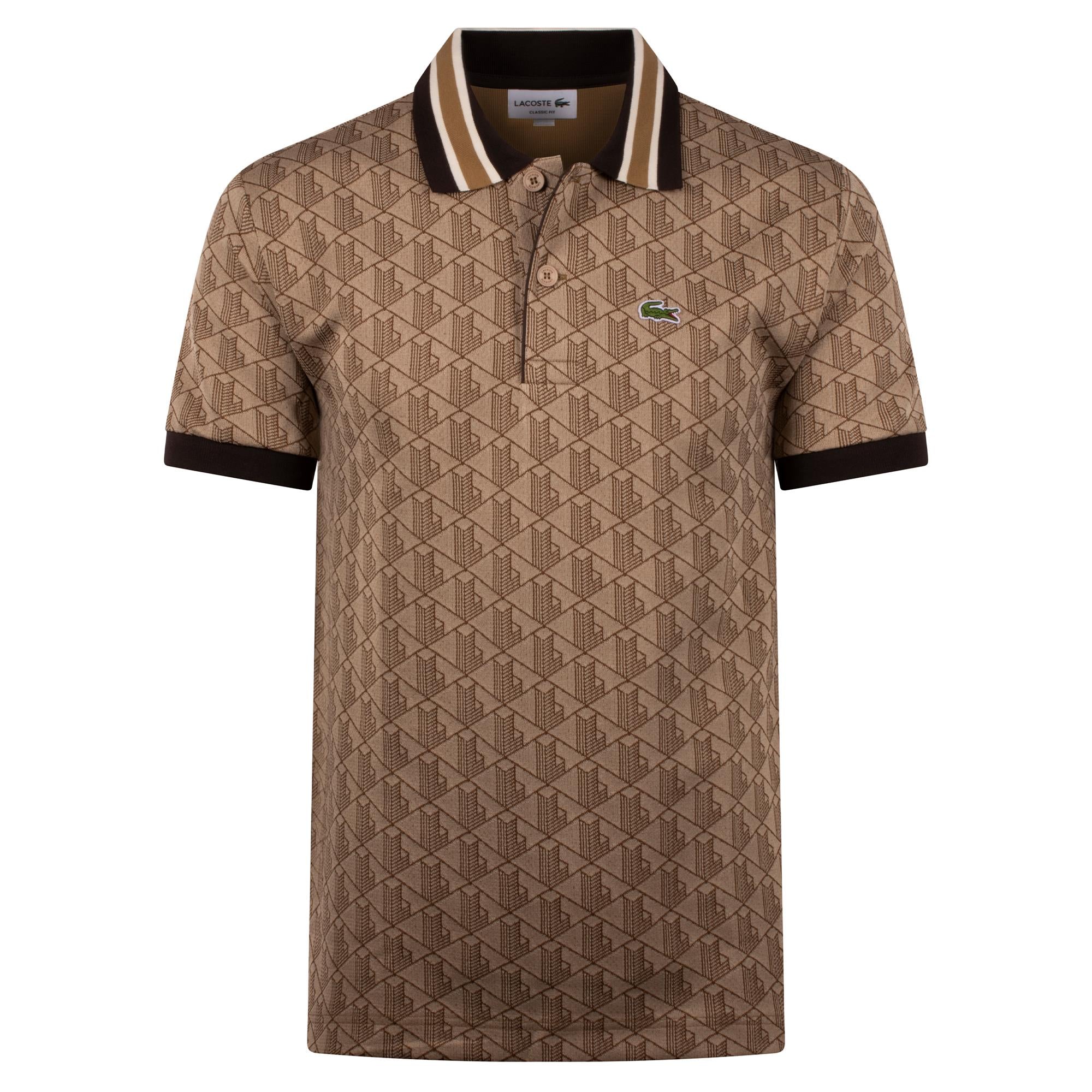 Mens Lacoste Monogram Motif Polo Shirt Croissant