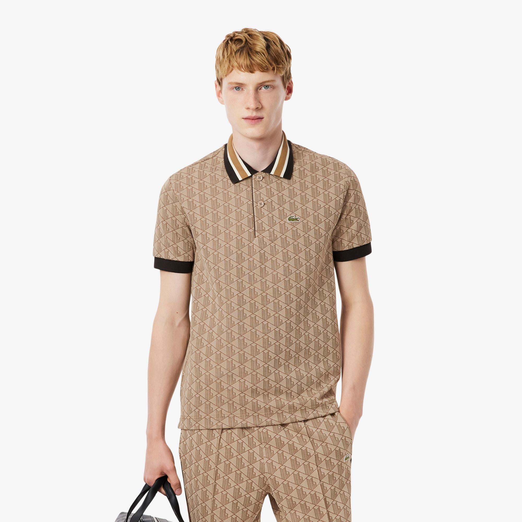Mens Lacoste Monogram Motif Polo Shirt Croissant